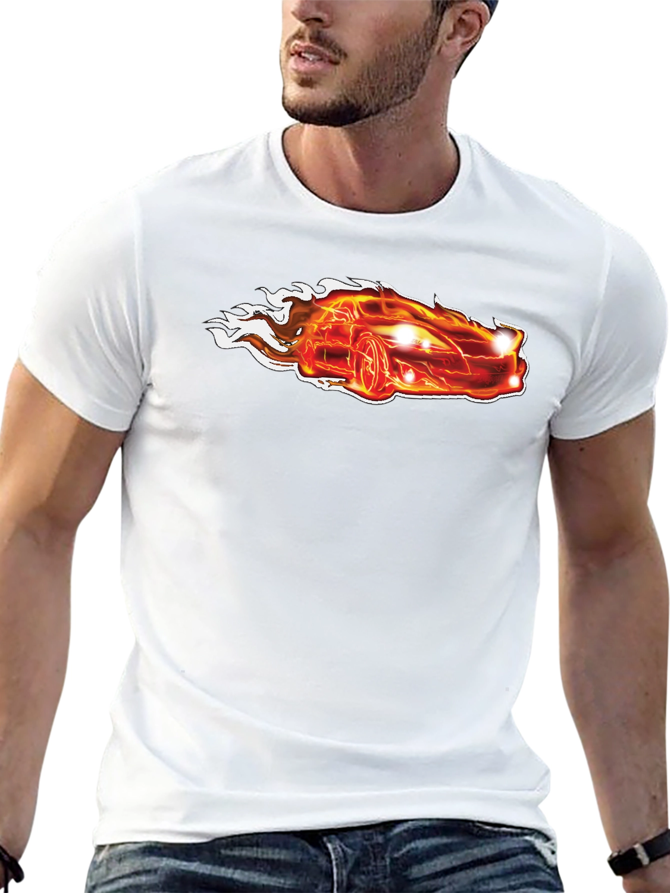 Flaming Hot Car Graphic T-Shirt