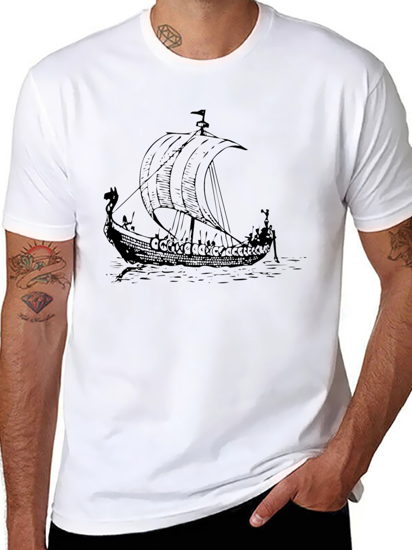 Viking Ship Graphic Tee - Black