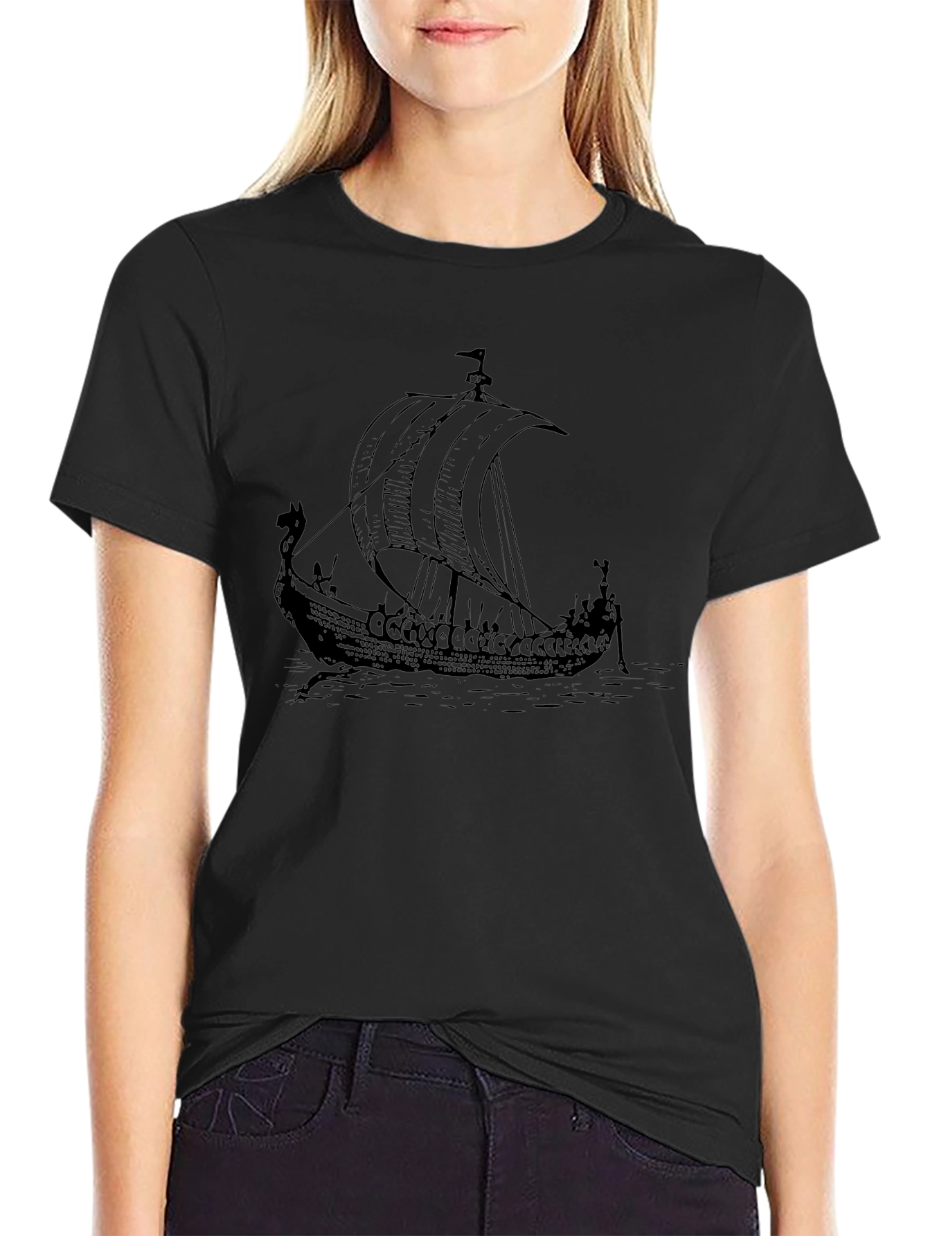Viking Ship Graphic Tee - Black