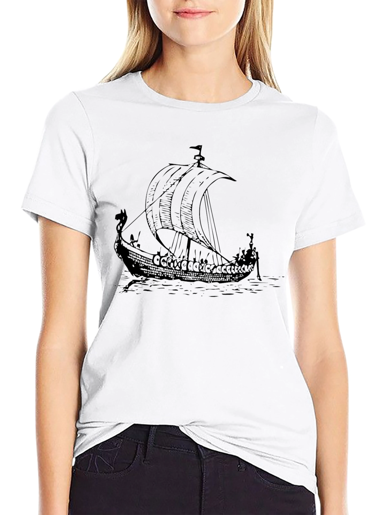Viking Ship Graphic Tee - Black