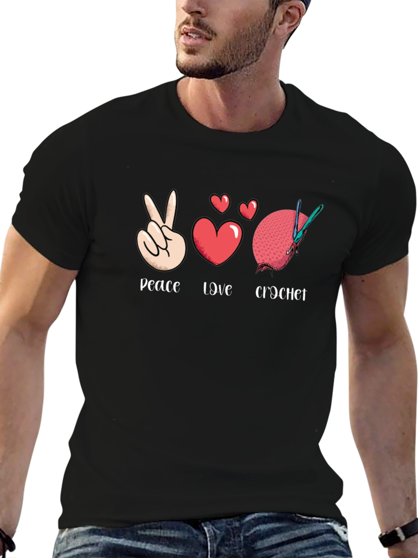 Peace Love Crochet T-Shirt - Hobbyist Apparel