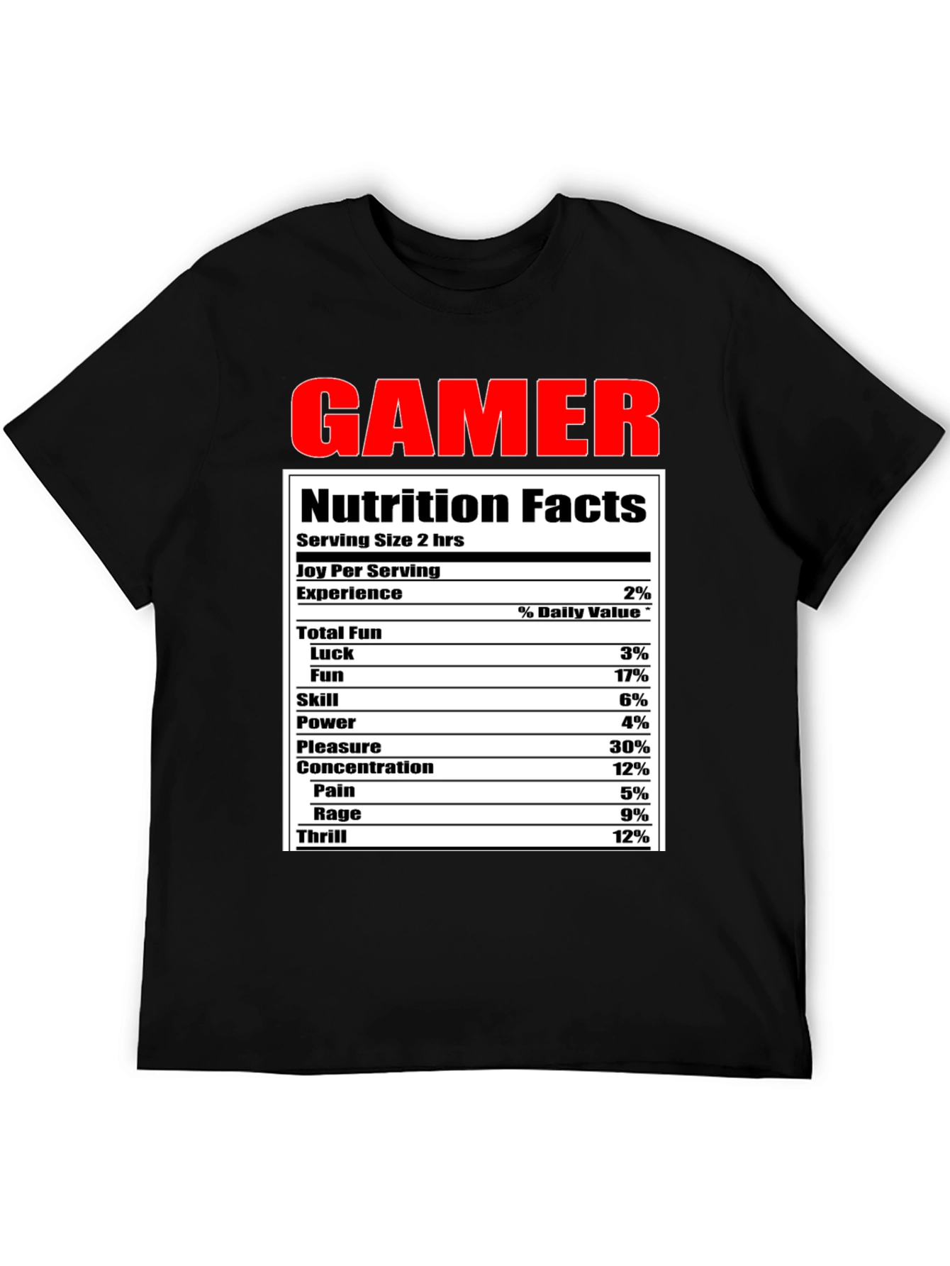 Gamer Nutrition Facts Funny Black T-Shirt
