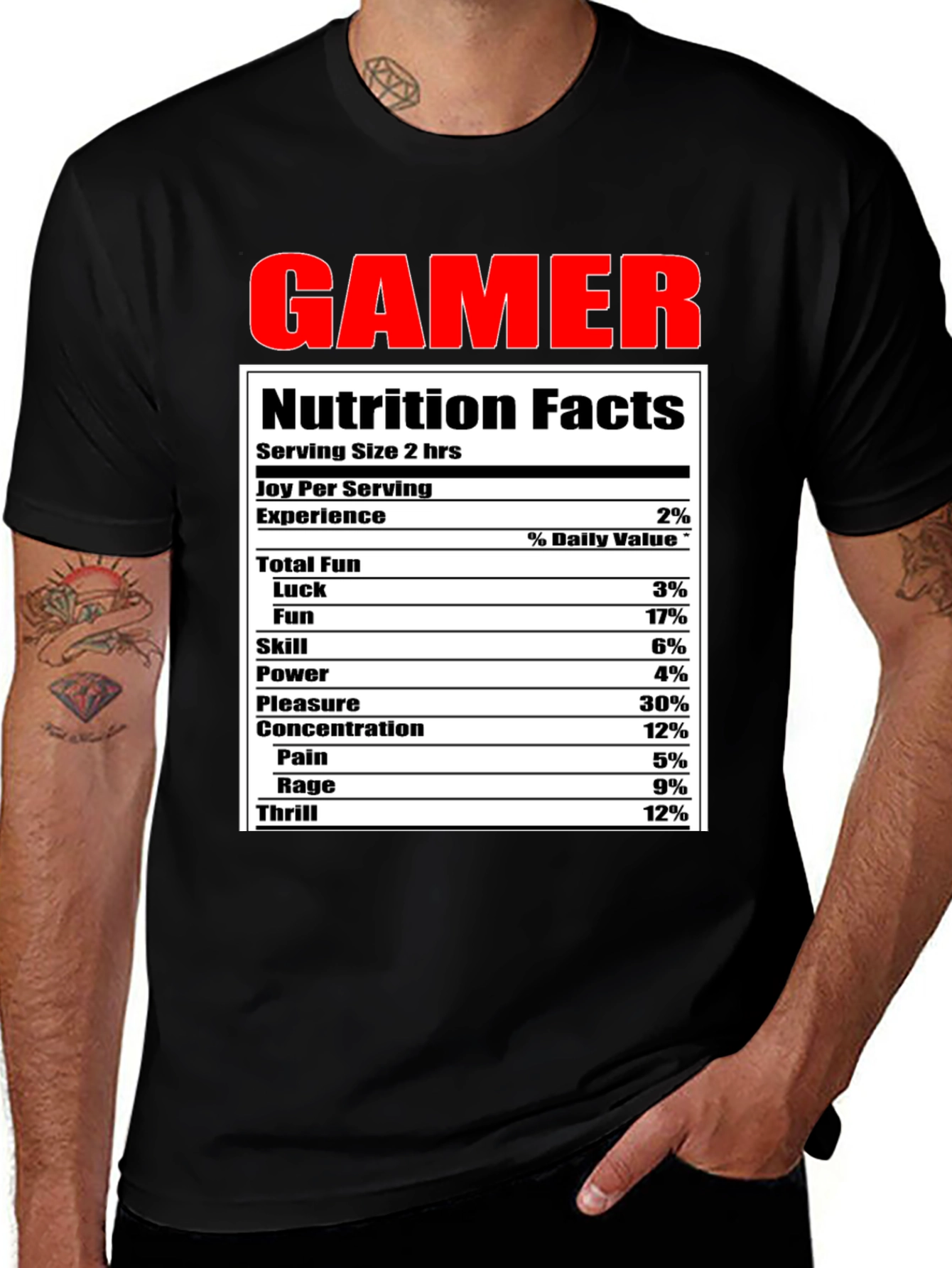 Gamer Nutrition Facts Funny Black T-Shirt