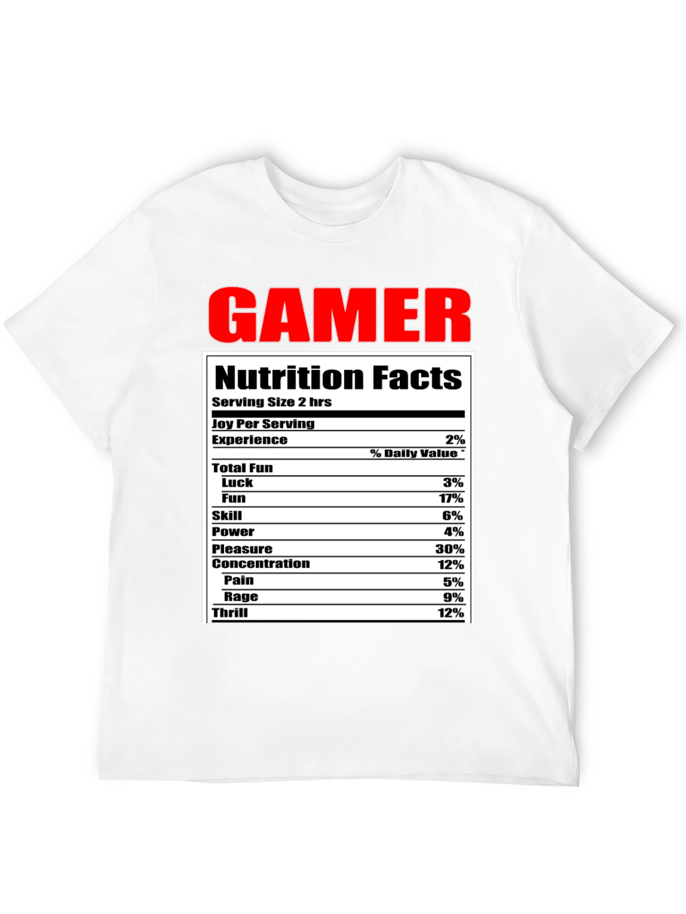 Gamer Nutrition Facts Funny Black T-Shirt