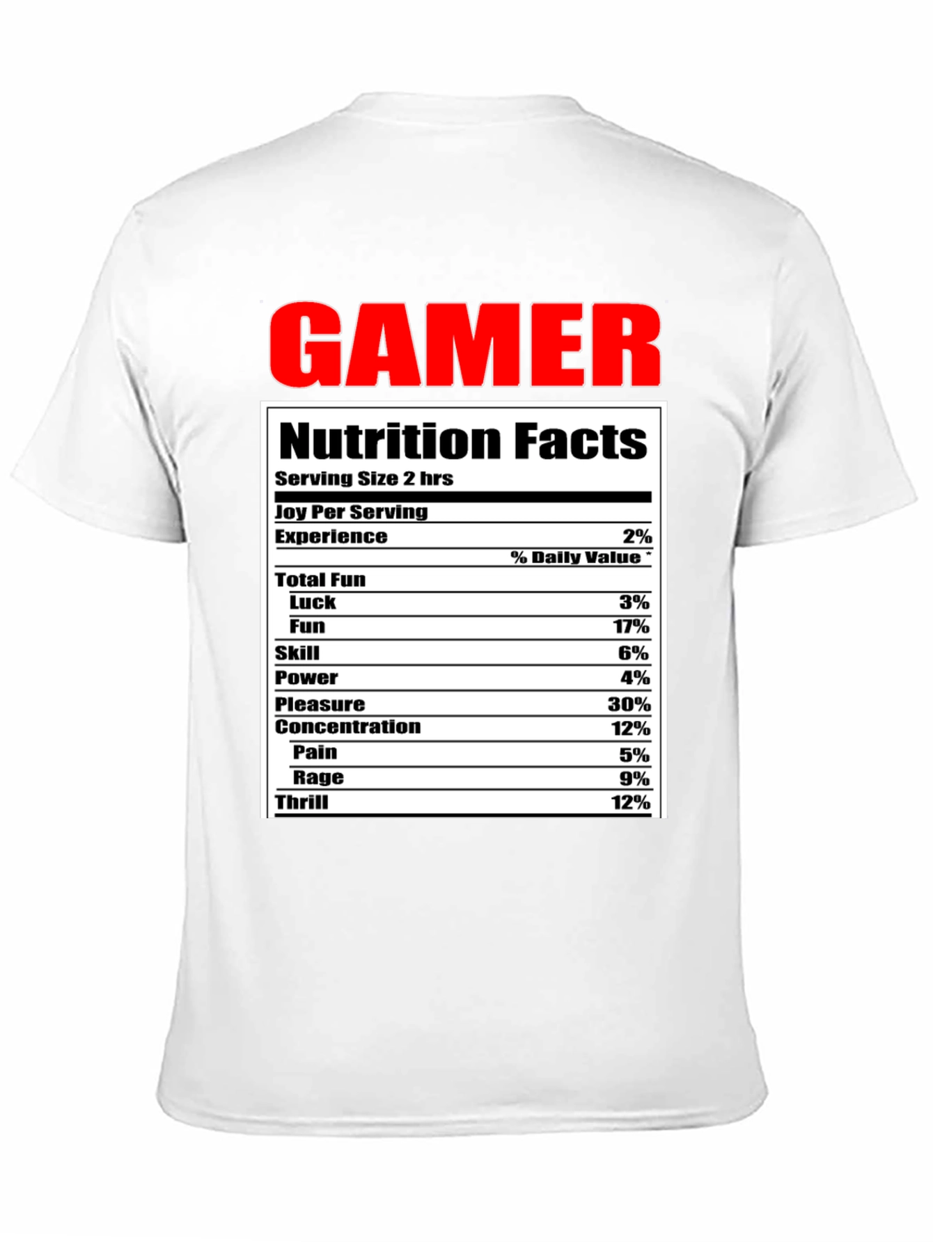 Gamer Nutrition Facts Funny Black T-Shirt