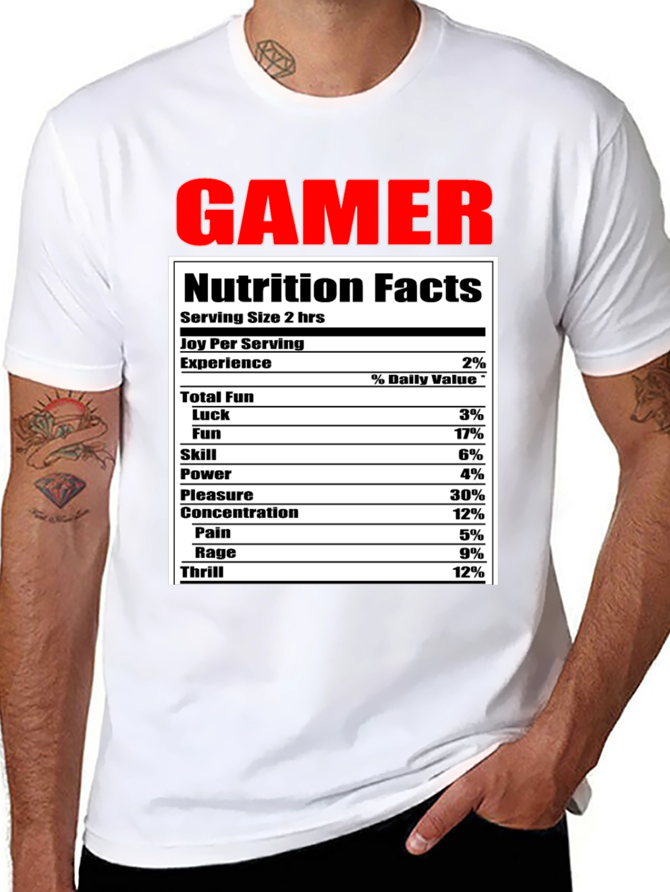 Gamer Nutrition Facts Funny Black T-Shirt