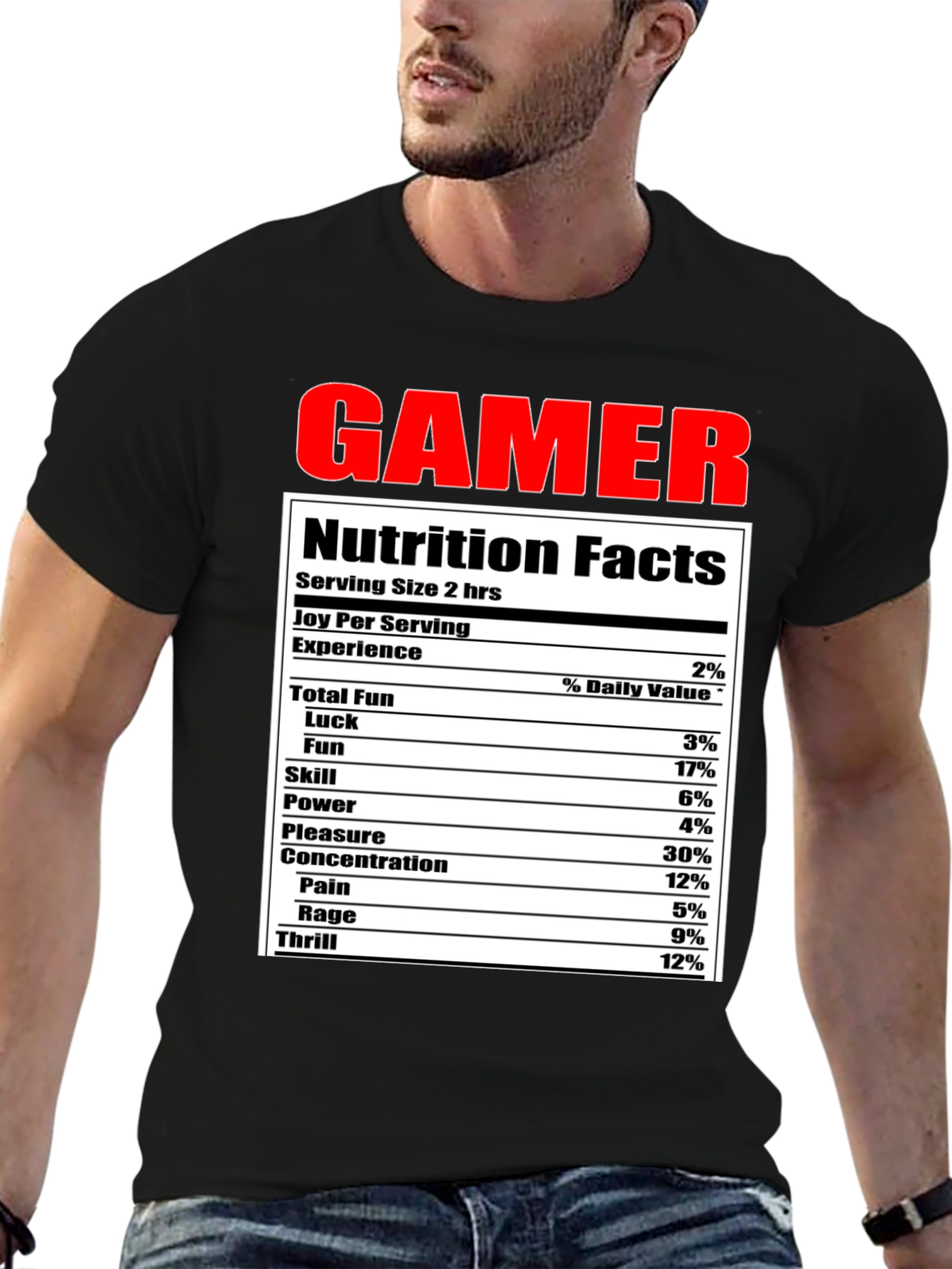 Gamer Nutrition Facts Funny Black T-Shirt