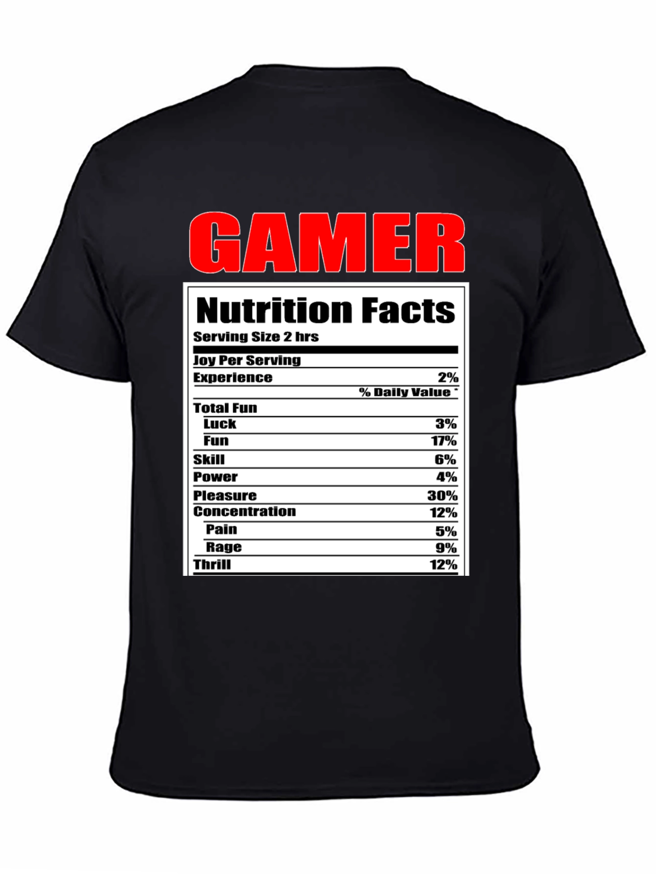 Gamer Nutrition Facts Funny Black T-Shirt
