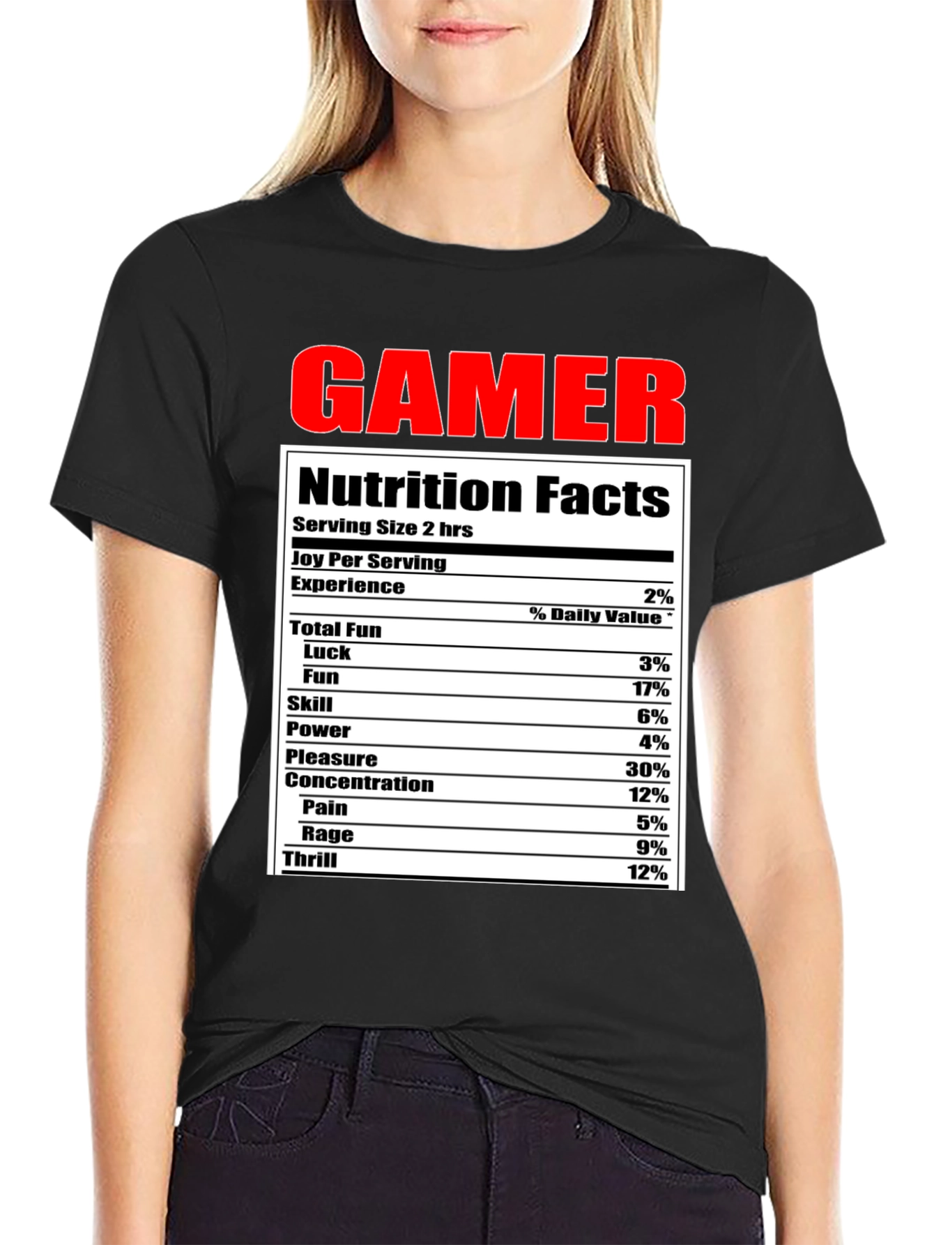 Gamer Nutrition Facts Funny Black T-Shirt