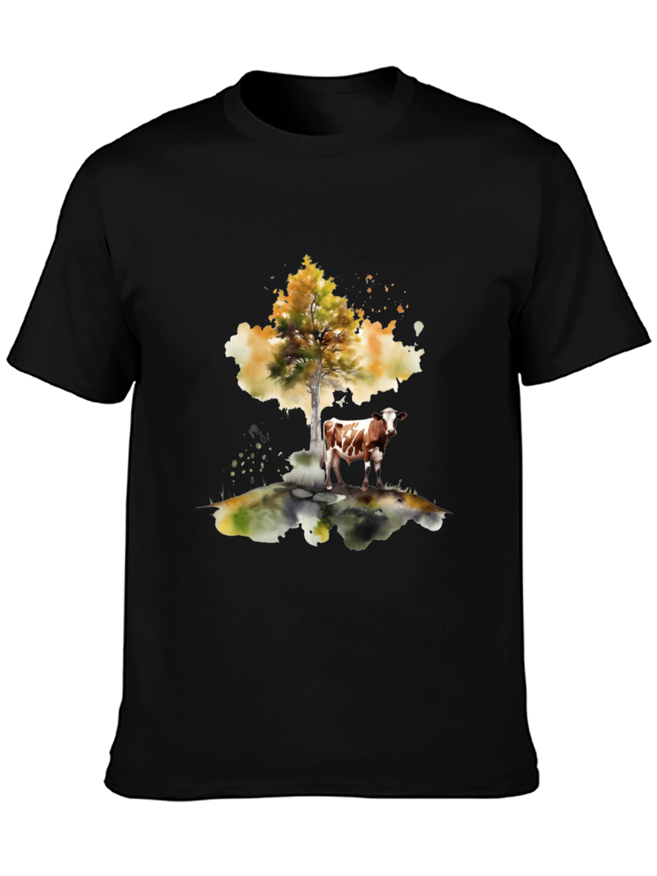 Cow Under Tree Black T-Shirt