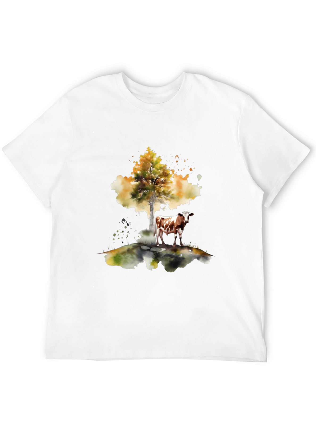 Cow Under Tree Black T-Shirt