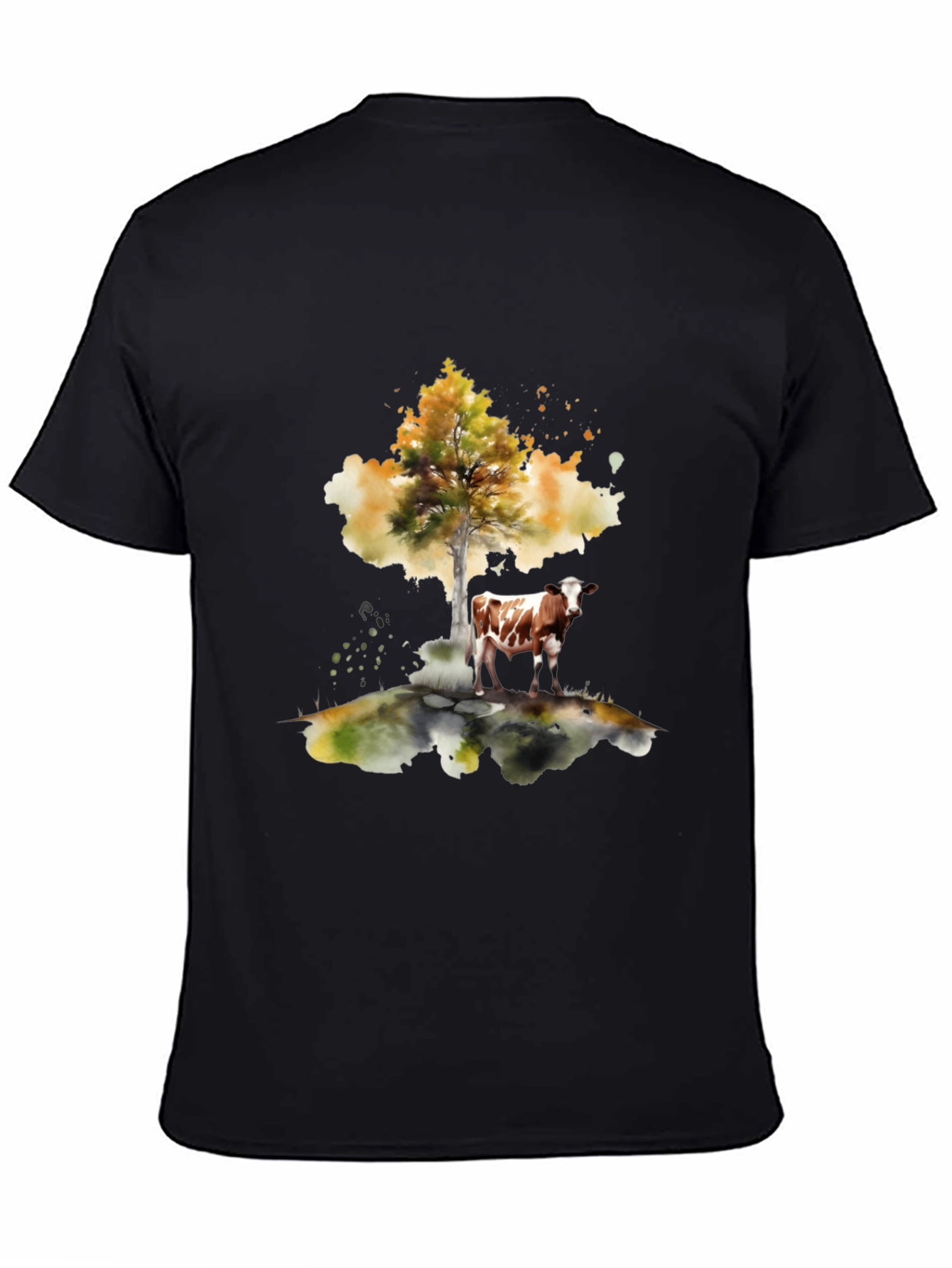 Cow Under Tree Black T-Shirt