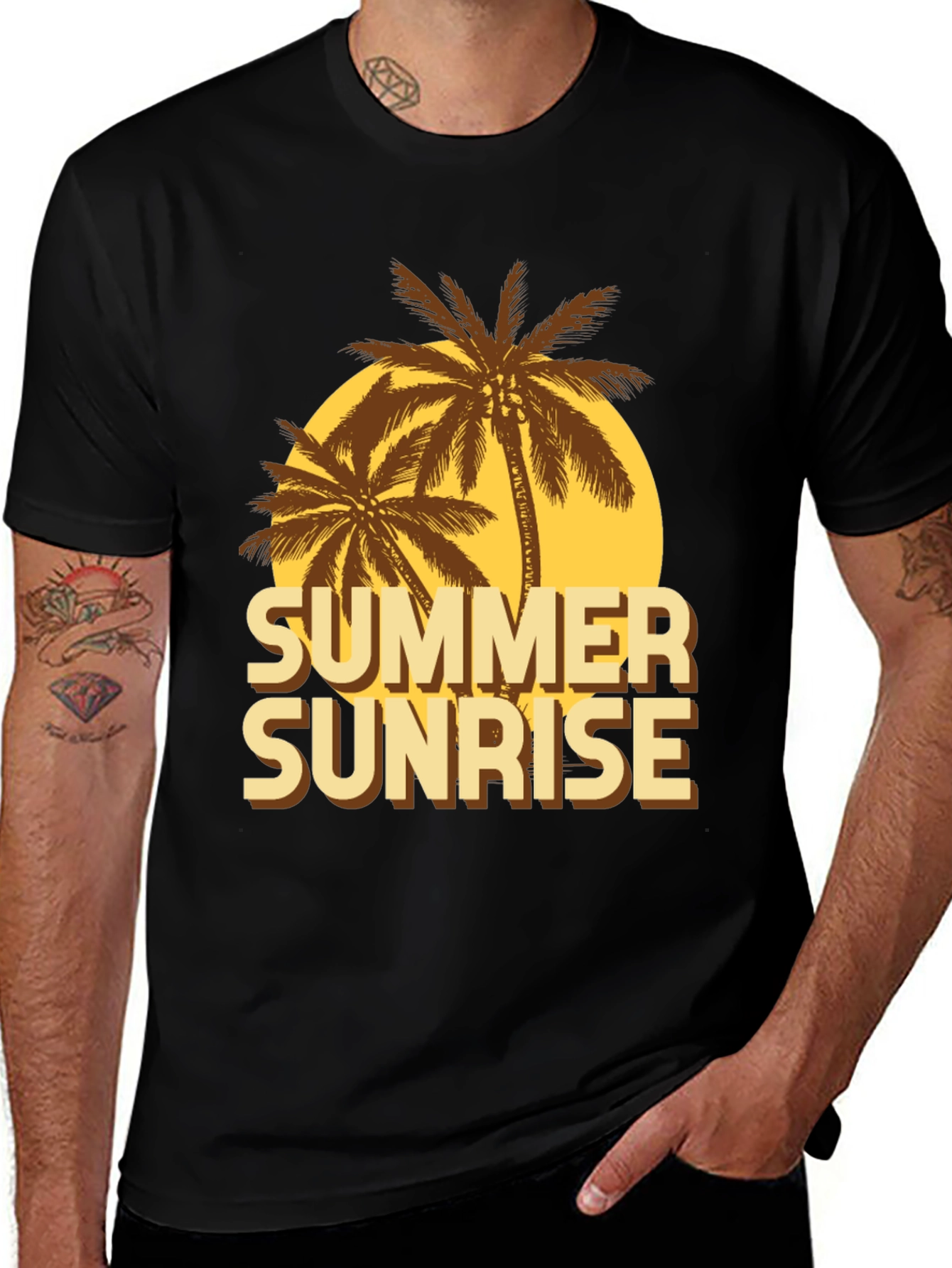 Summer Sunrise Graphic T-Shirt - Tropical Palm Design