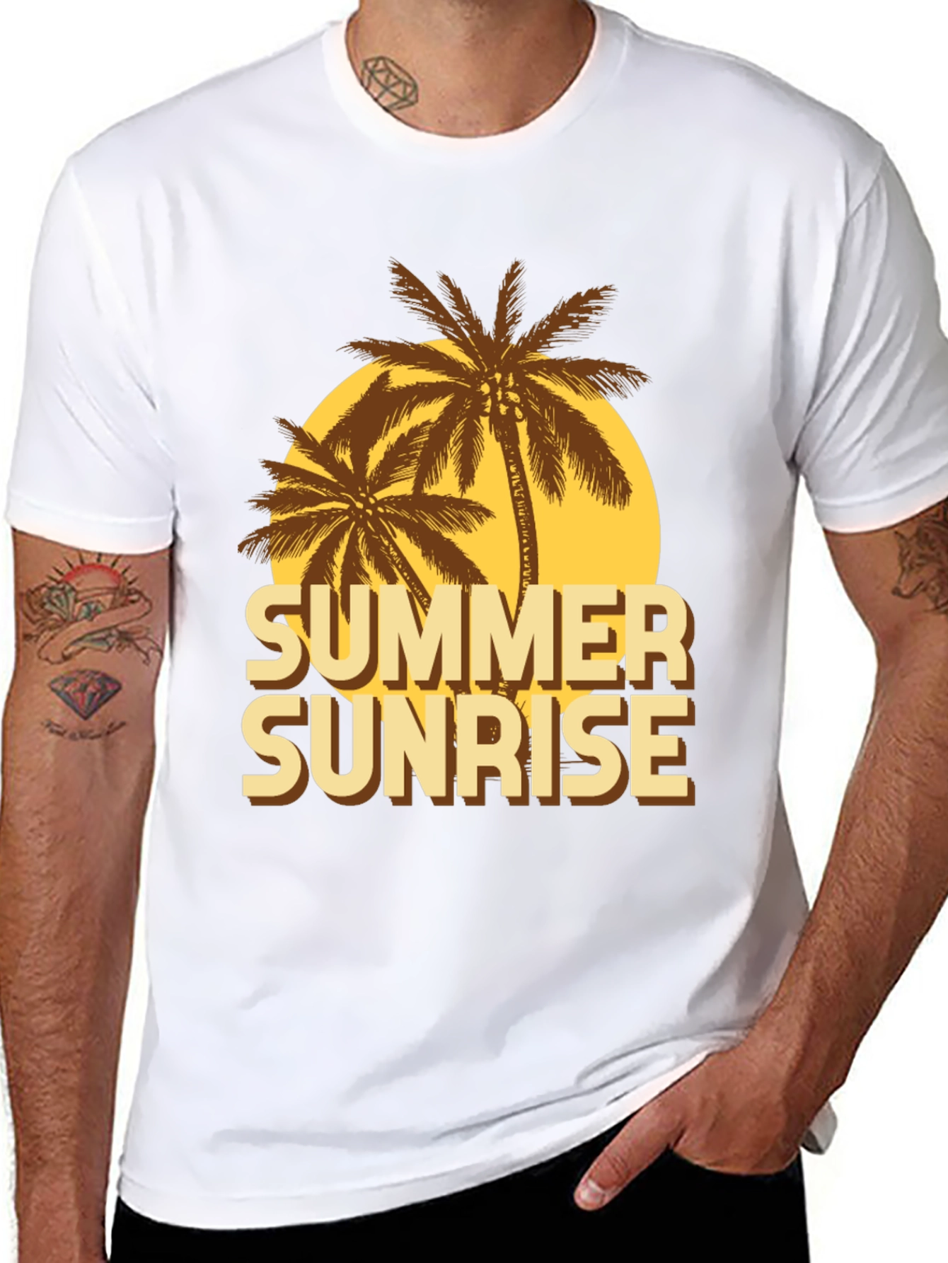 Summer Sunrise Graphic T-Shirt - Tropical Palm Design