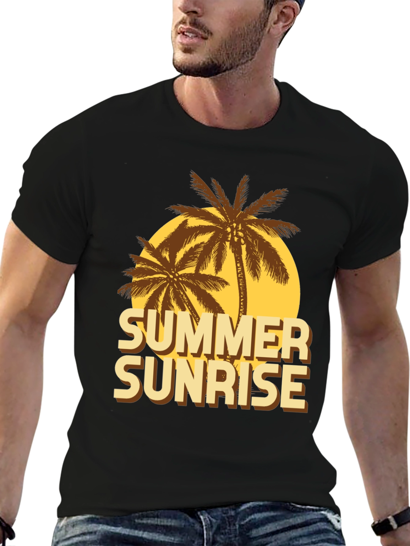 Summer Sunrise Graphic T-Shirt - Tropical Palm Design