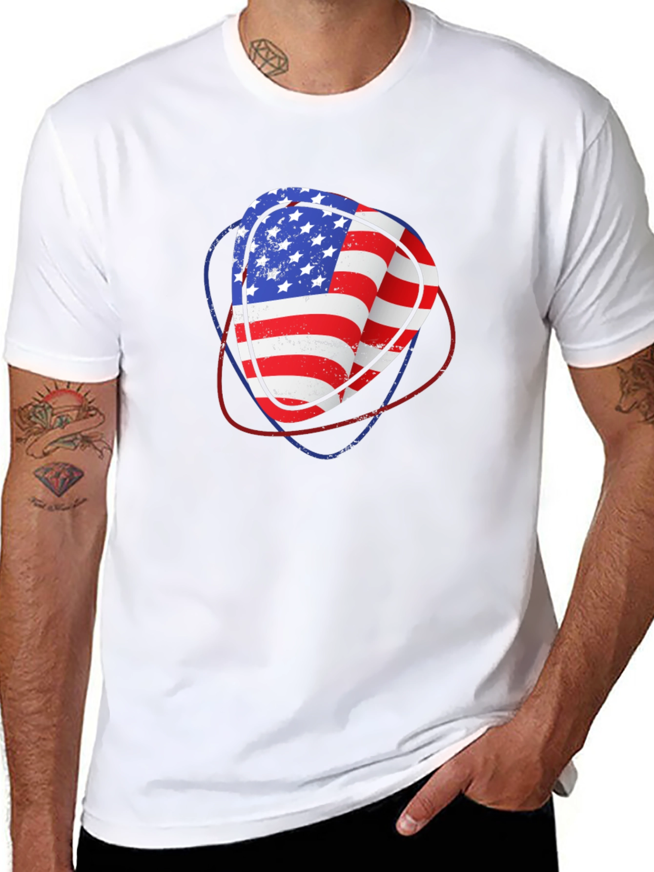 USA Flag Guitar Pick Graphic T-Shirt