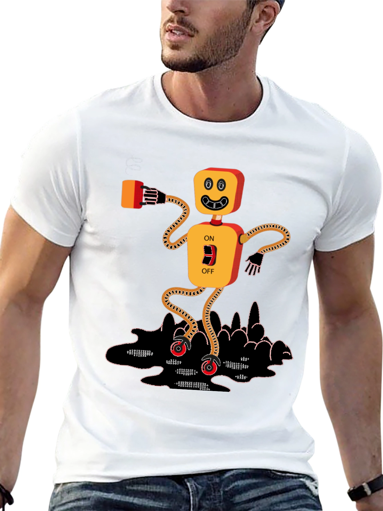 On/Off Robot Graphic T-Shirt