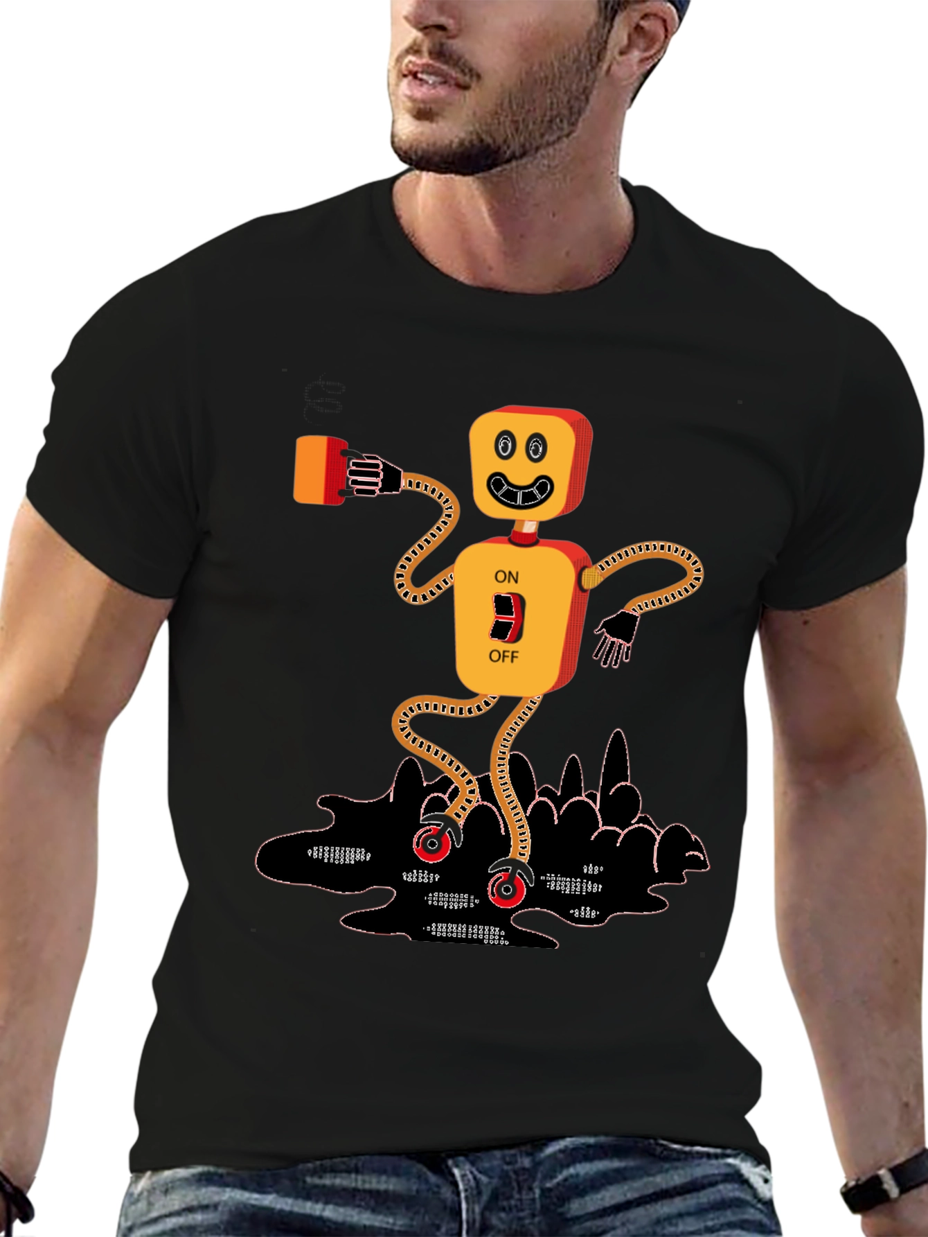 On/Off Robot Graphic T-Shirt