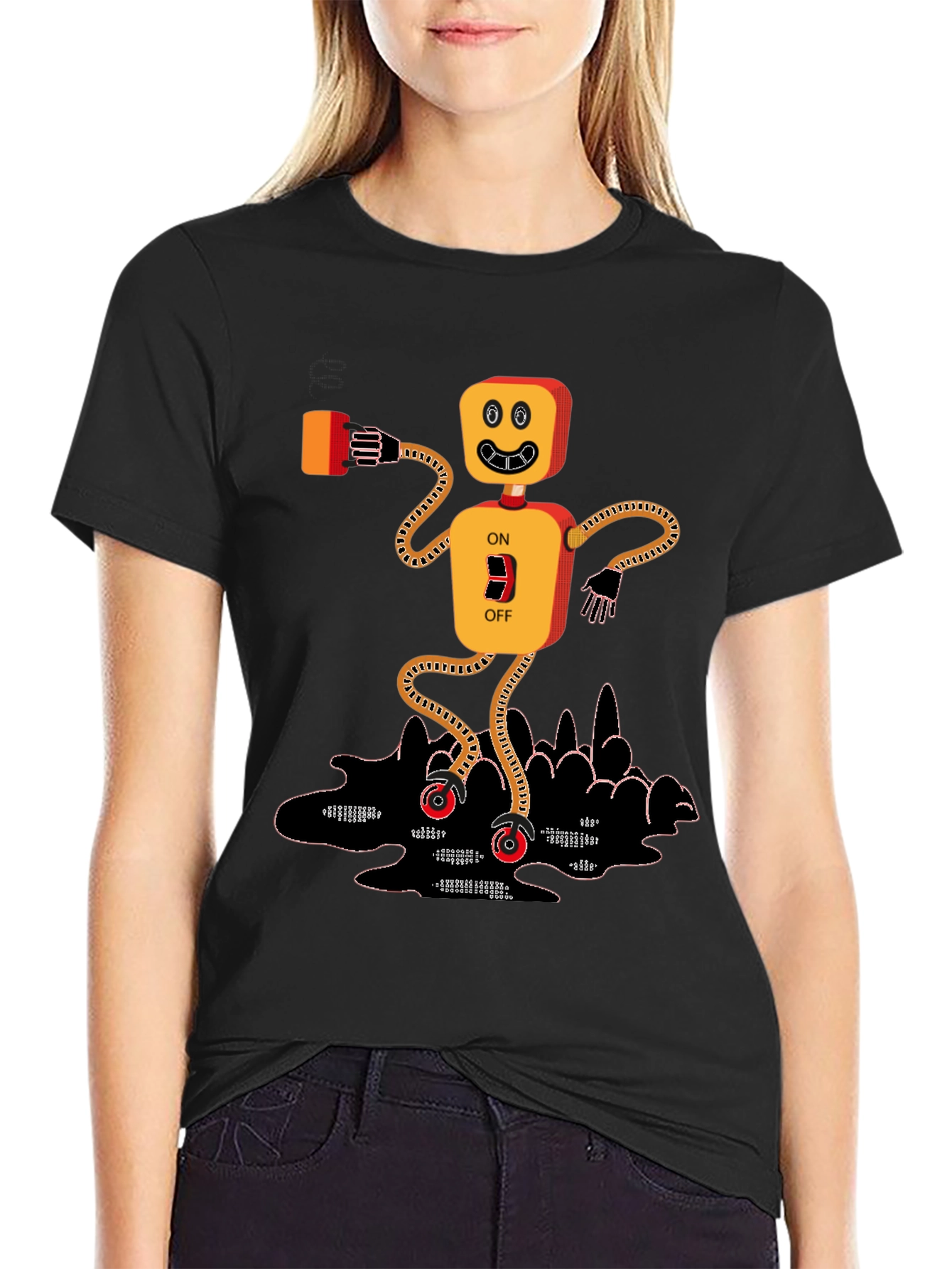 On/Off Robot Graphic T-Shirt