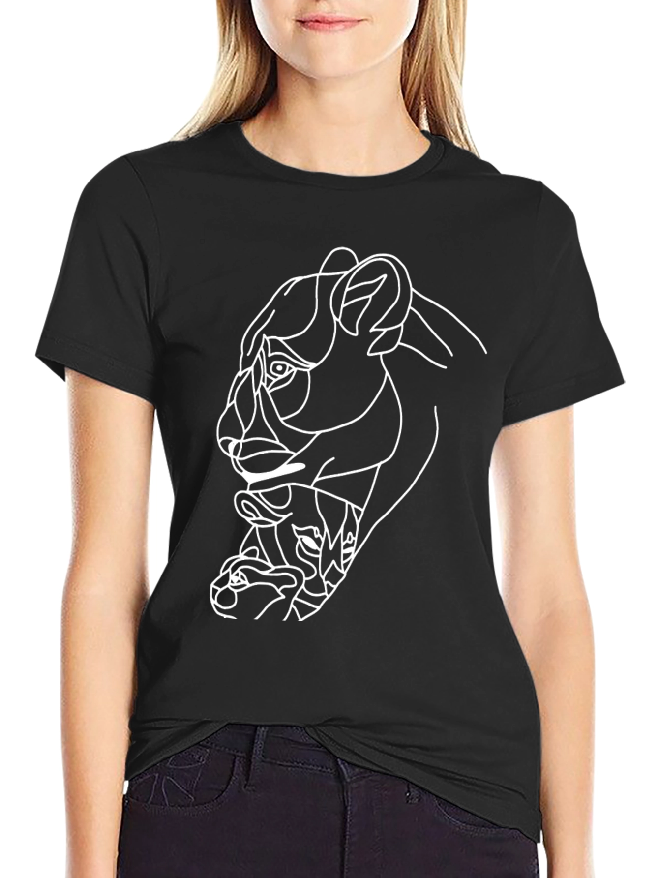 Abstract Lion Graphic Tee - Black