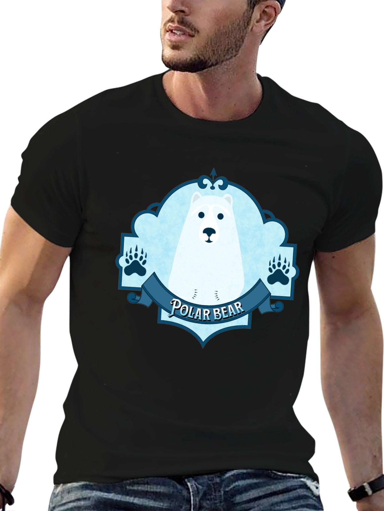 Polar Bear Graphic Tee - Black Cotton T-Shirt