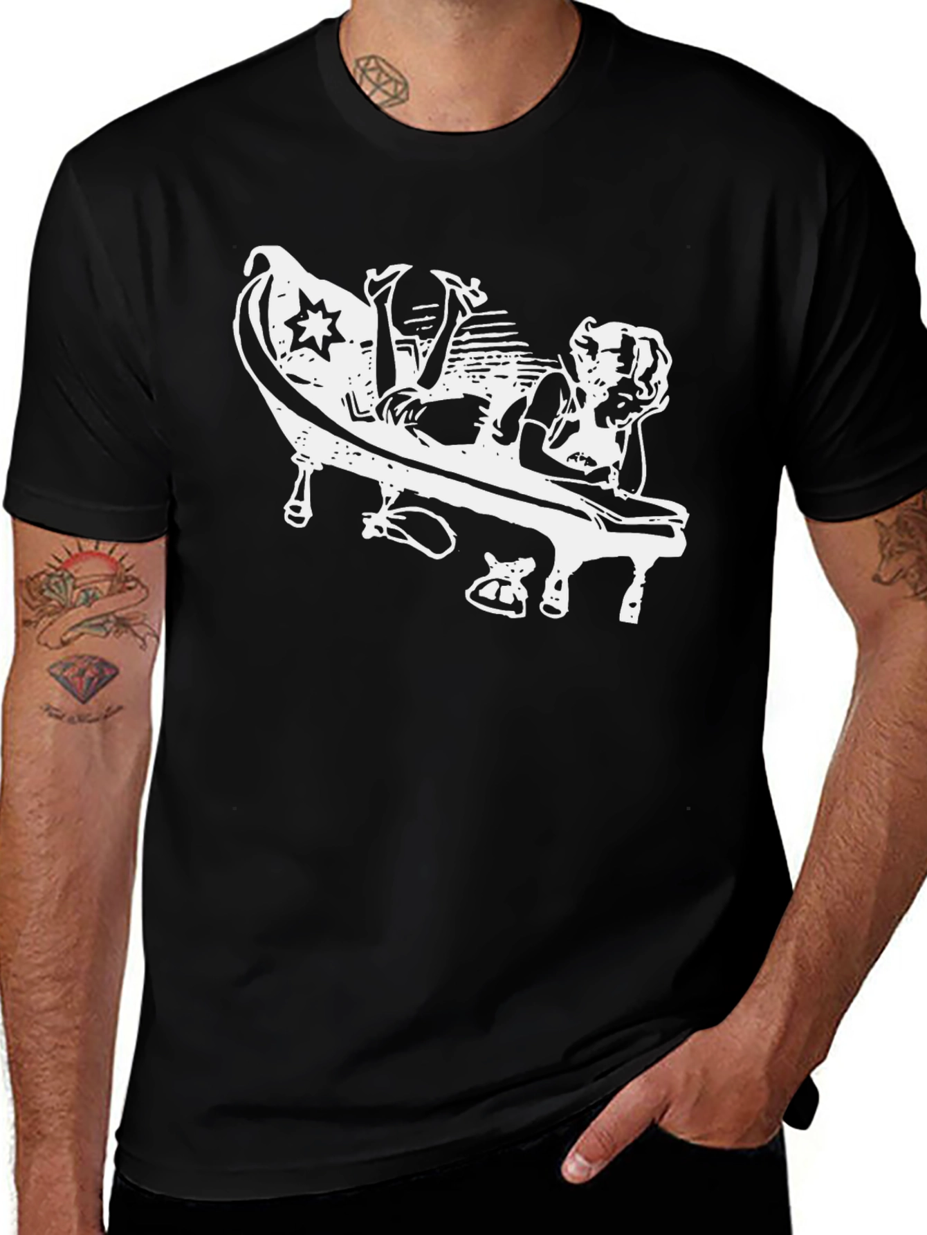 Stylish Black Graphic Tee - Piano Player Design