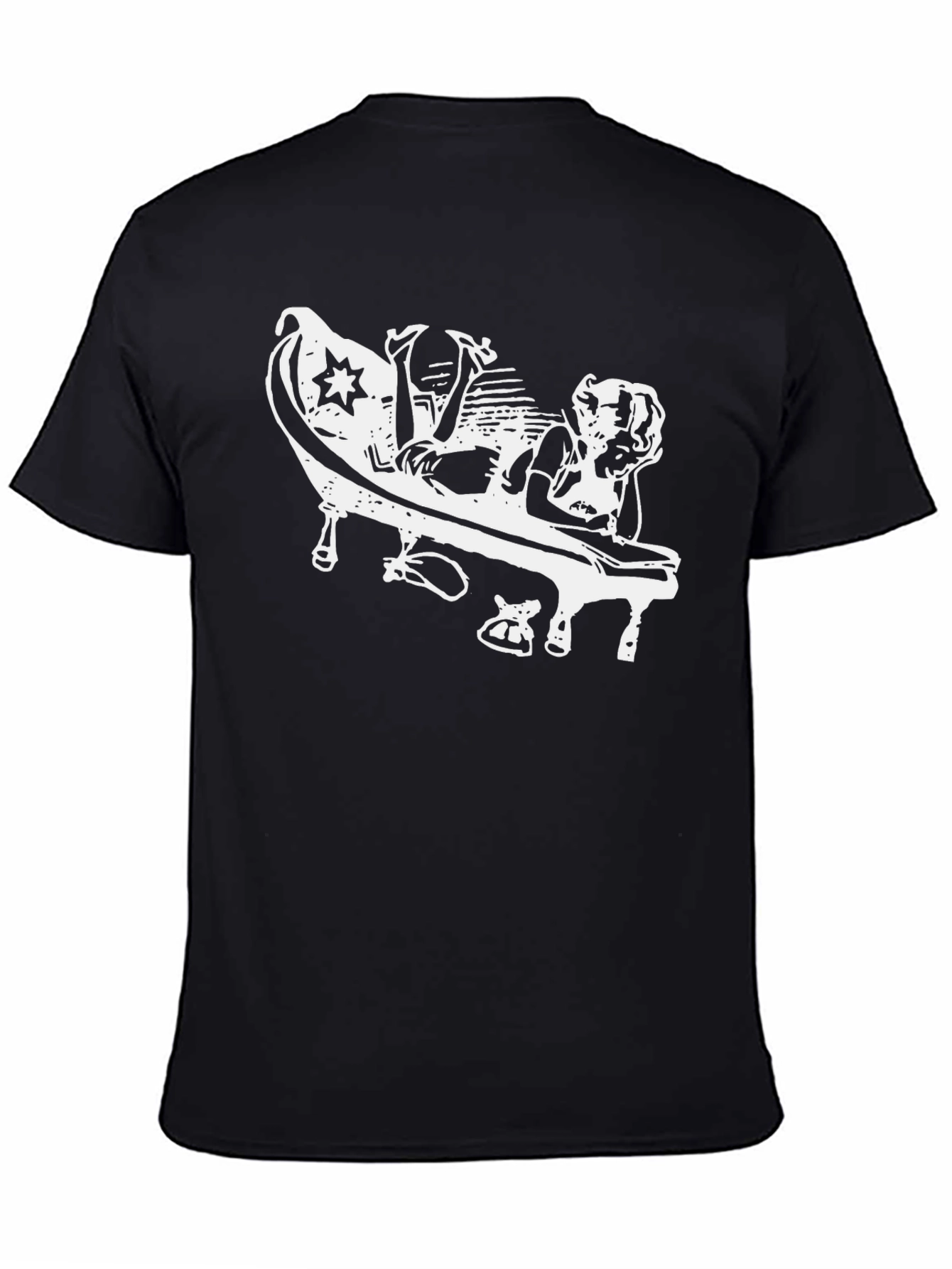 Stylish Black Graphic Tee - Piano Player Design