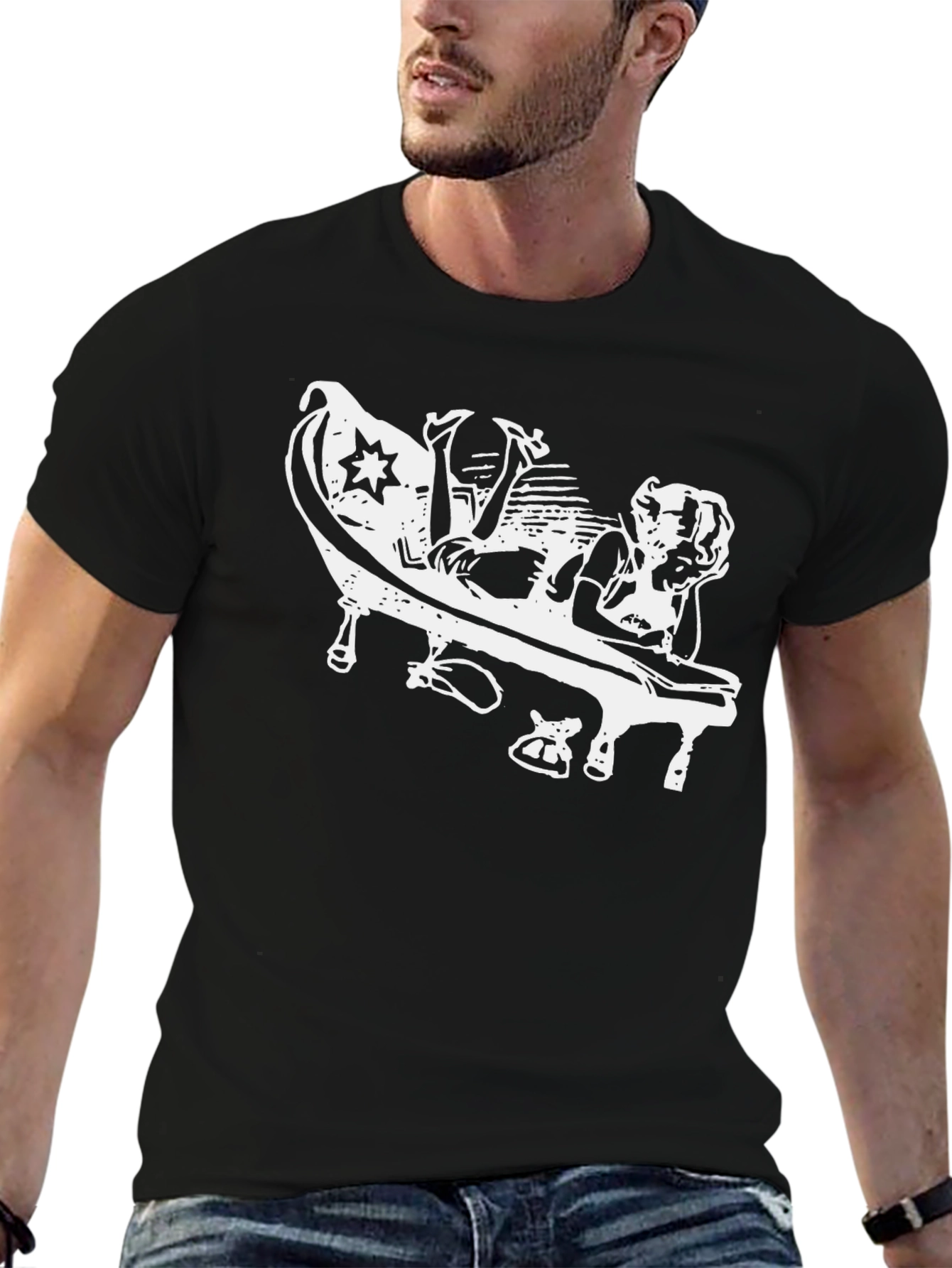 Stylish Black Graphic Tee - Piano Player Design