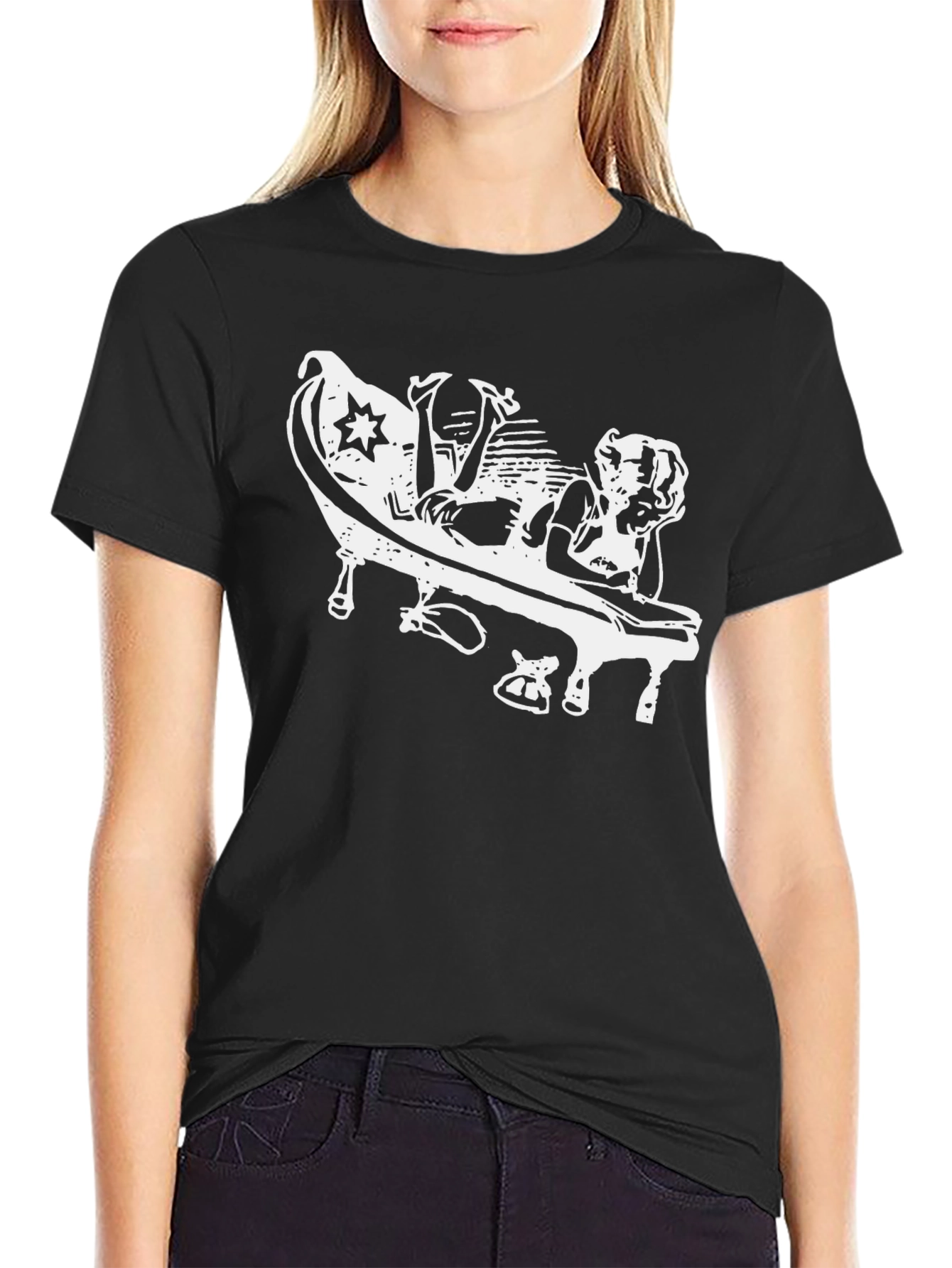 Stylish Black Graphic Tee - Piano Player Design