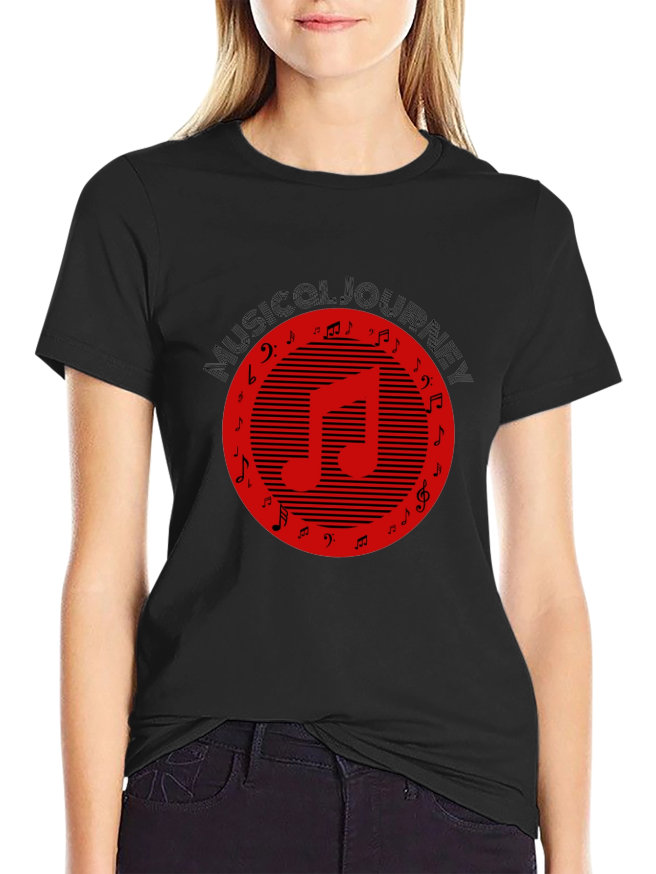 Musical Journey Graphic Tee - Black Cotton T-Shirt