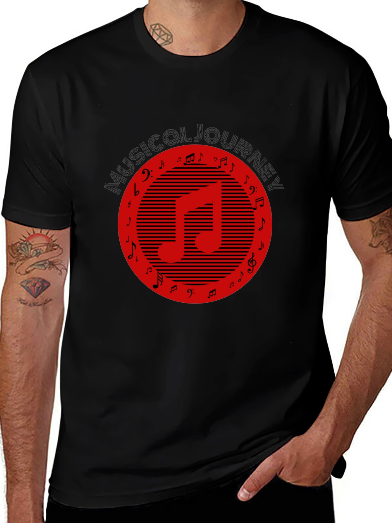 Musical Journey Graphic Tee - Black Cotton T-Shirt