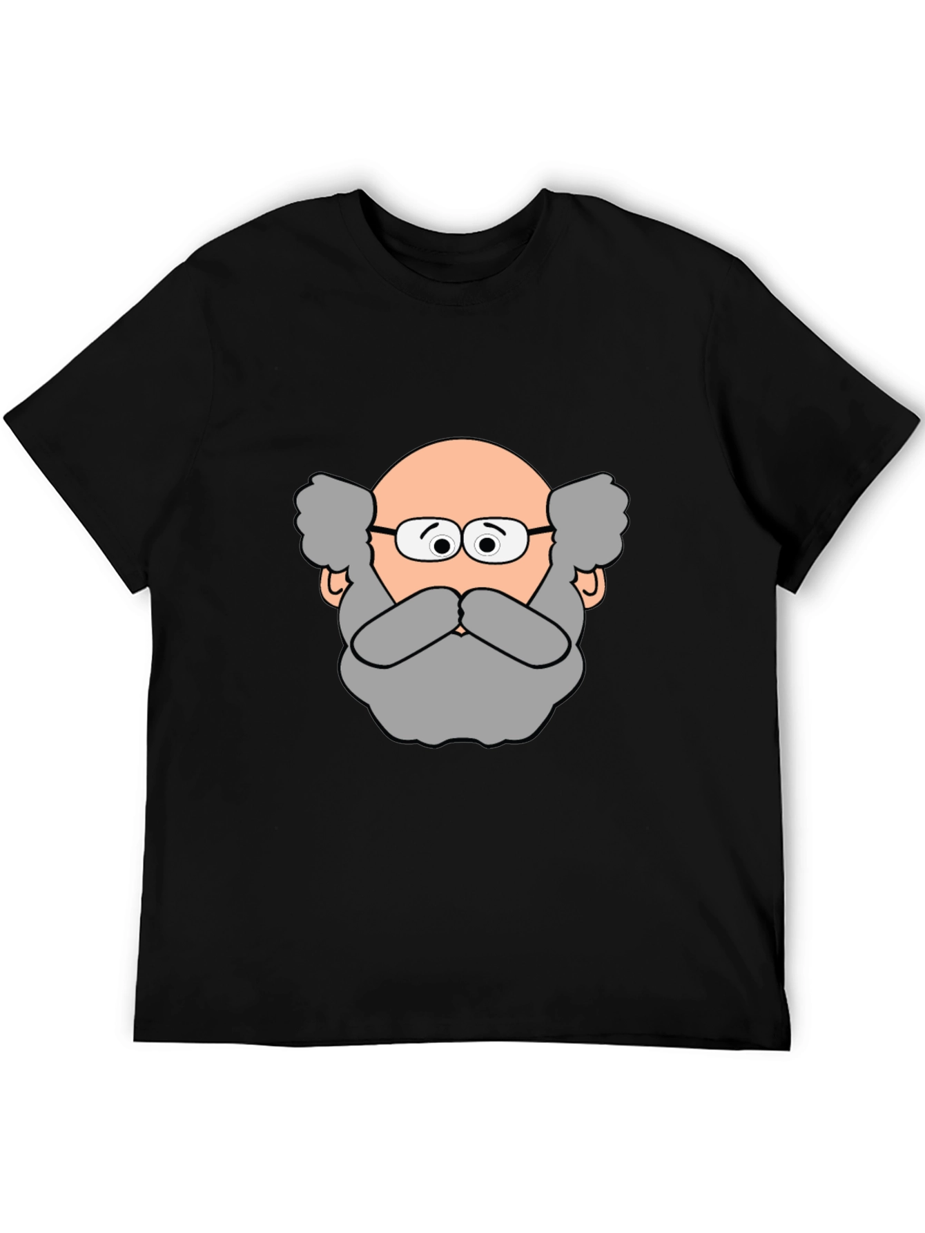 Funny Cartoon Bald Man Portrait Black T-Shirt