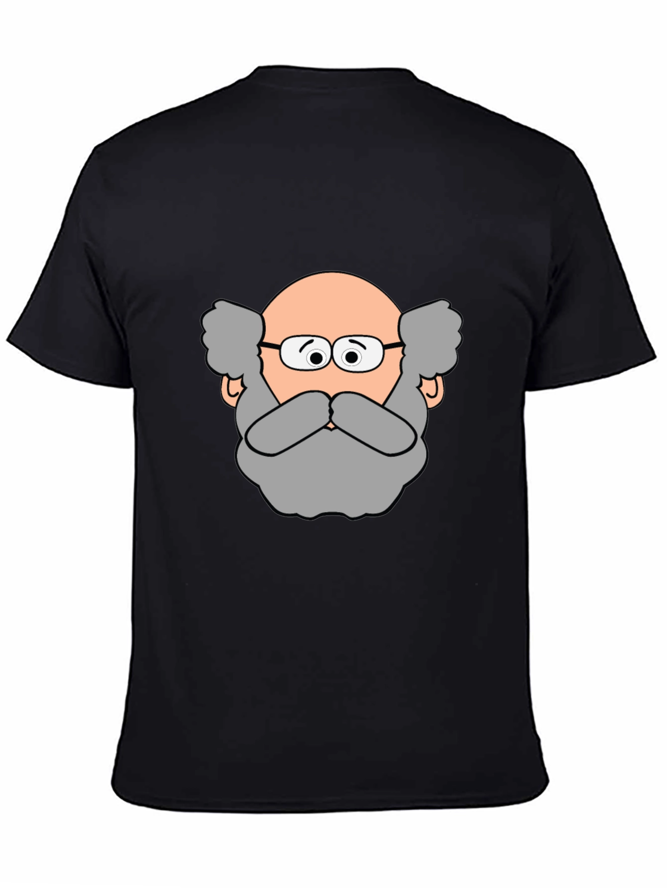 Funny Cartoon Bald Man Portrait Black T-Shirt
