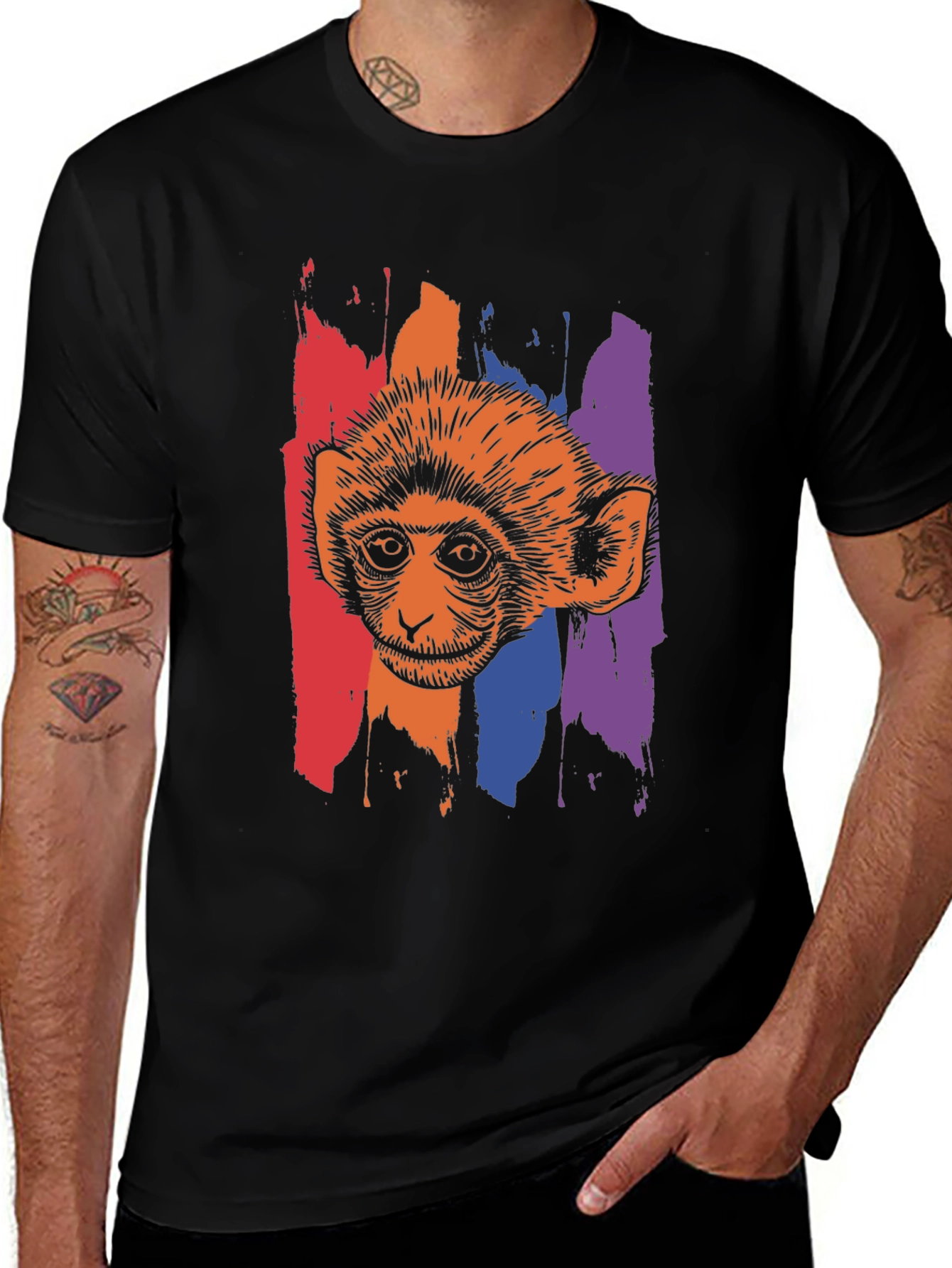 Monkey Graphic Print Black T-Shirt