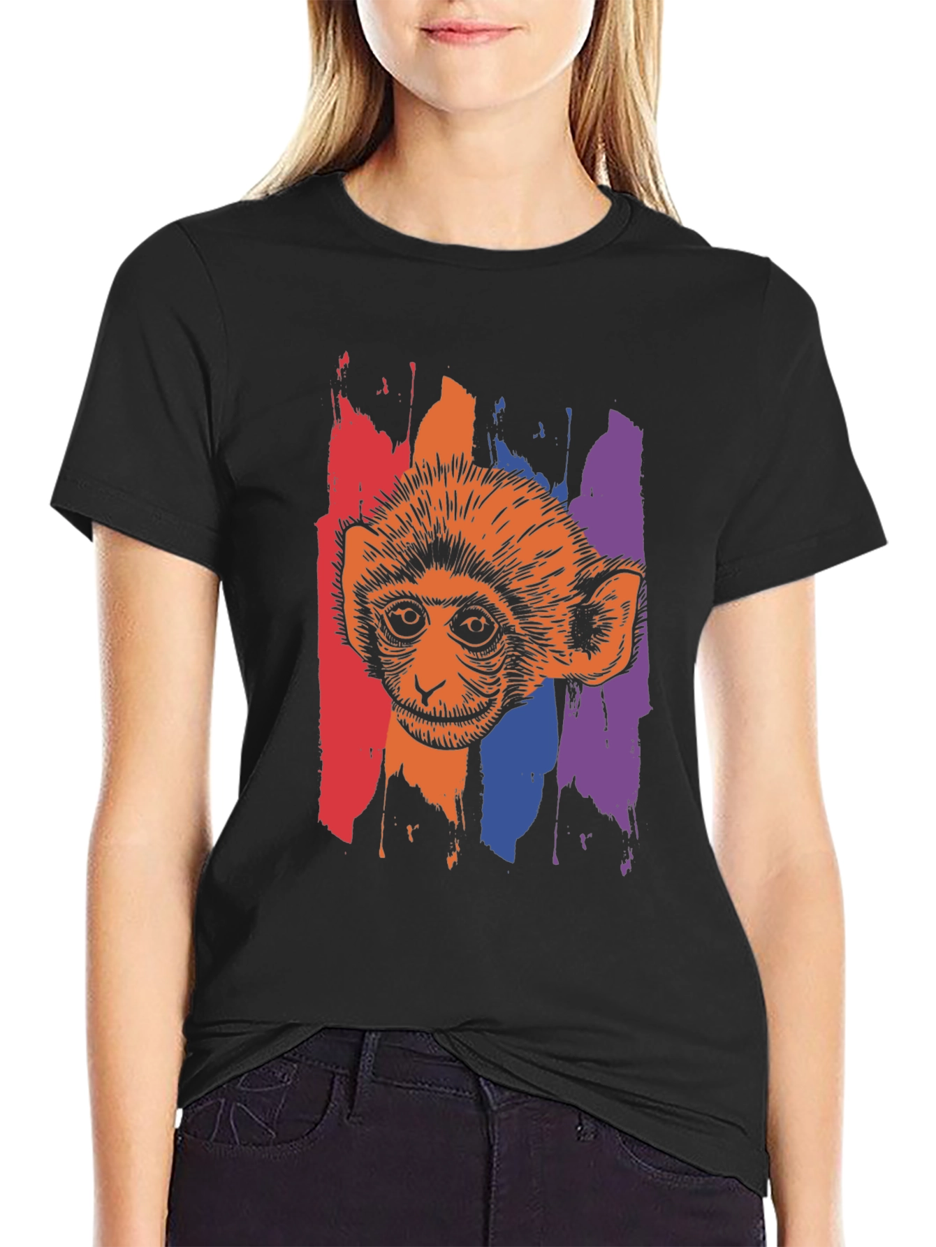 Monkey Graphic Print Black T-Shirt