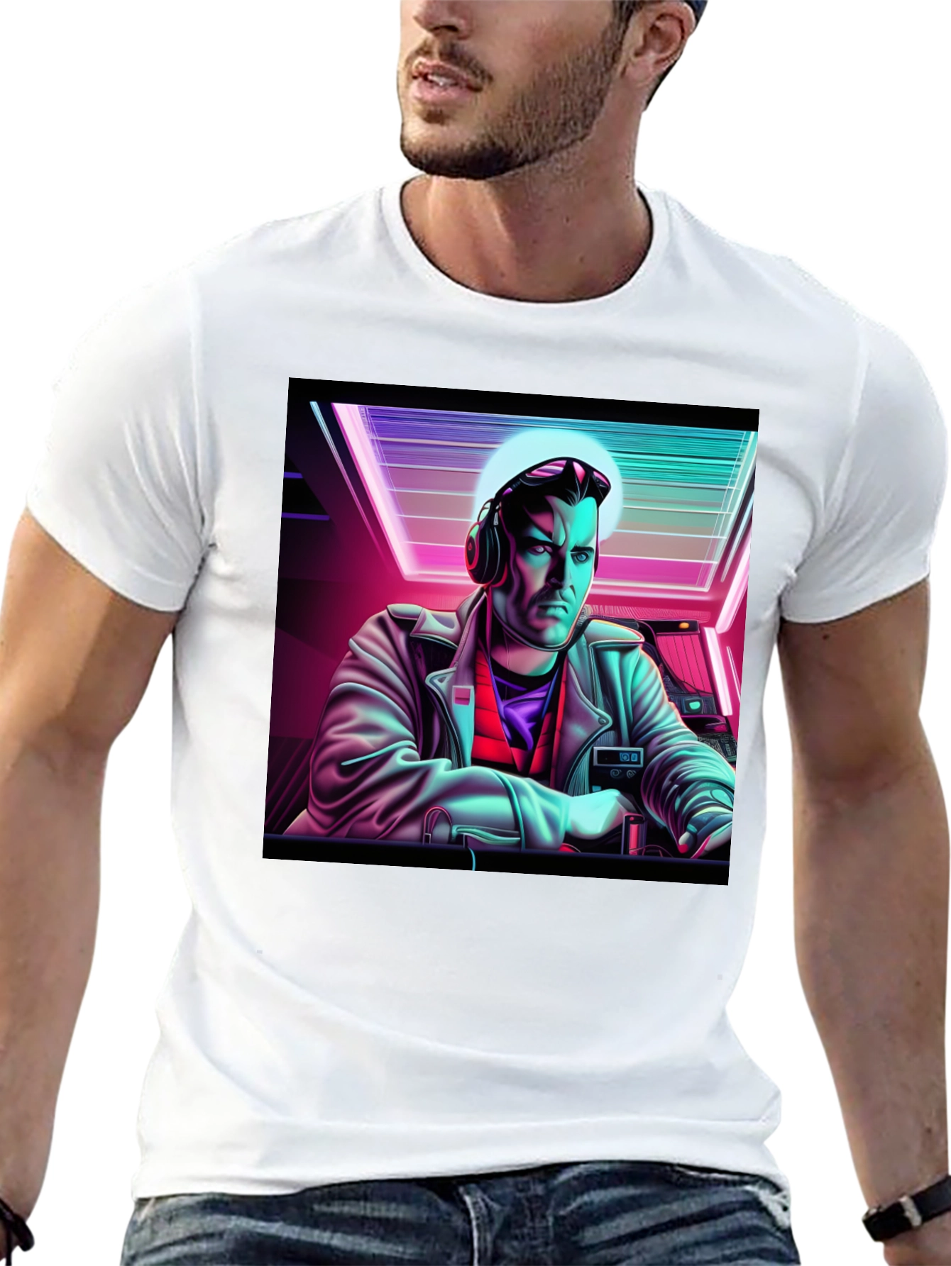 Retro Synthwave DJ Graphic Tee - Black