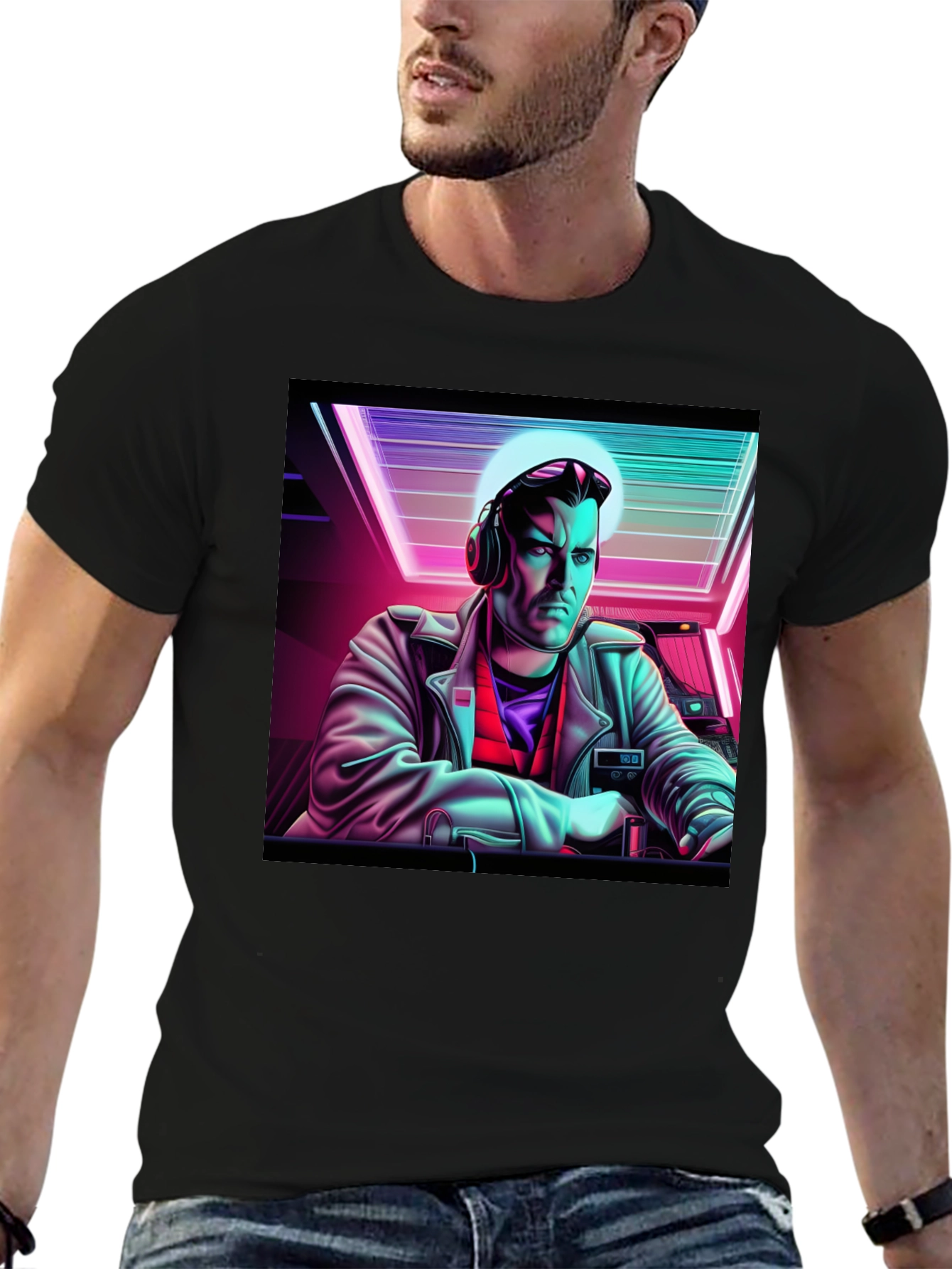 Retro Synthwave DJ Graphic Tee - Black