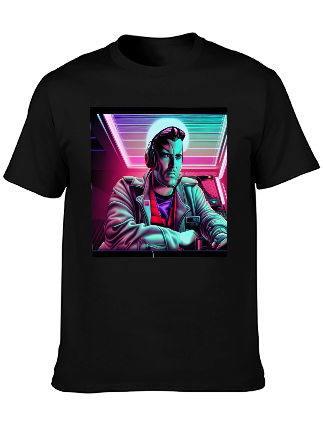 Retro Synthwave DJ Graphic Tee - Black