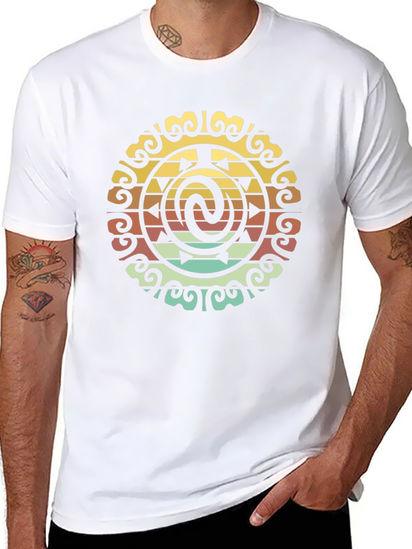 Retro Tribal Circle Graphic Black T-Shirt