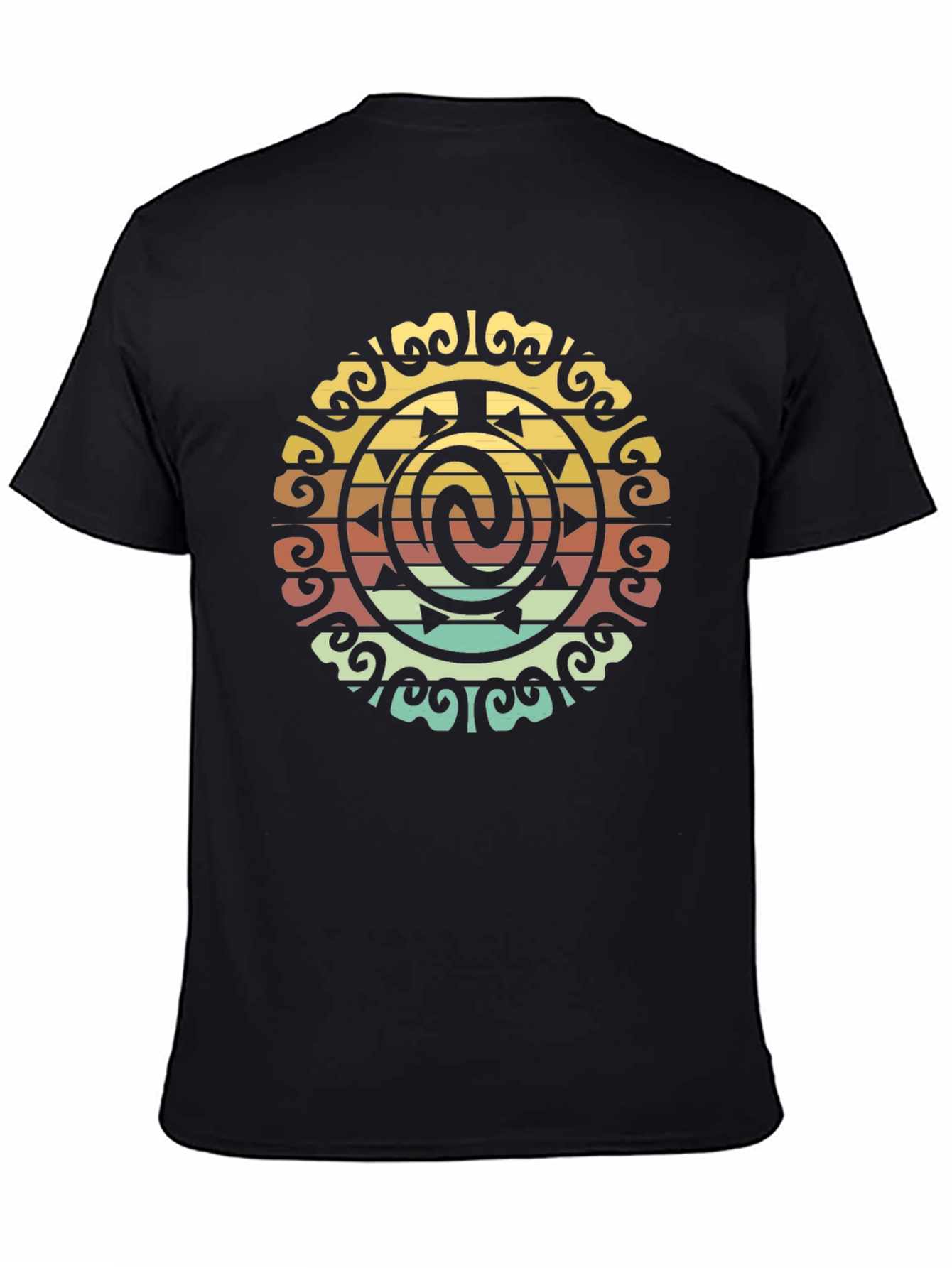 Retro Tribal Circle Graphic Black T-Shirt