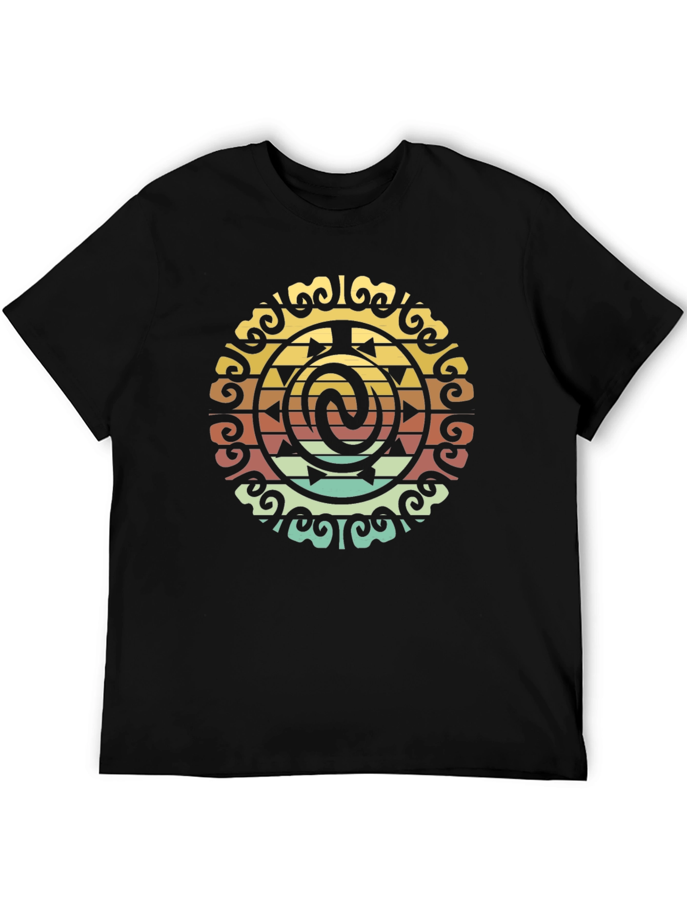 Retro Tribal Circle Graphic Black T-Shirt