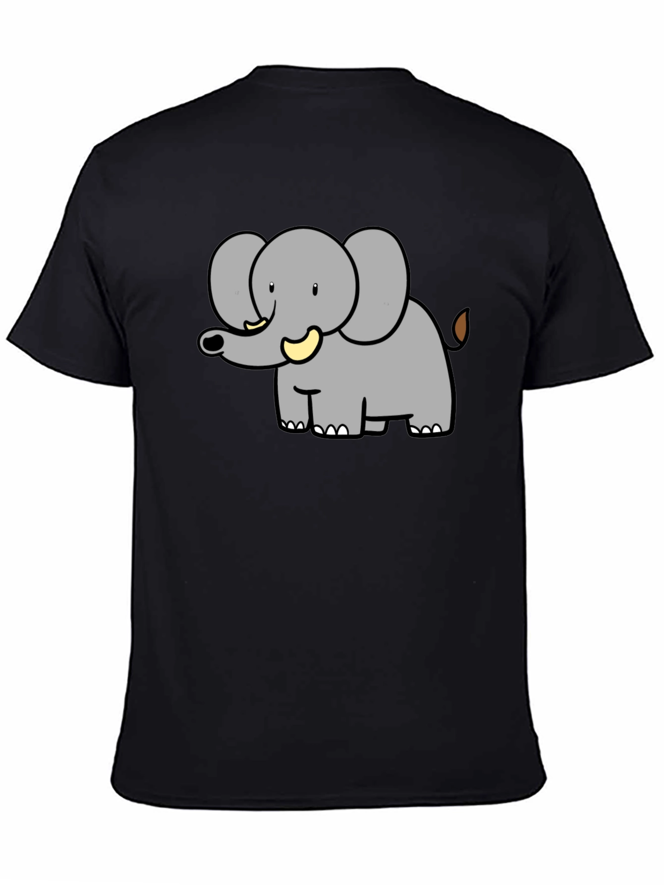 Cartoon Elephant Graphic Tee - Black Cotton Blend