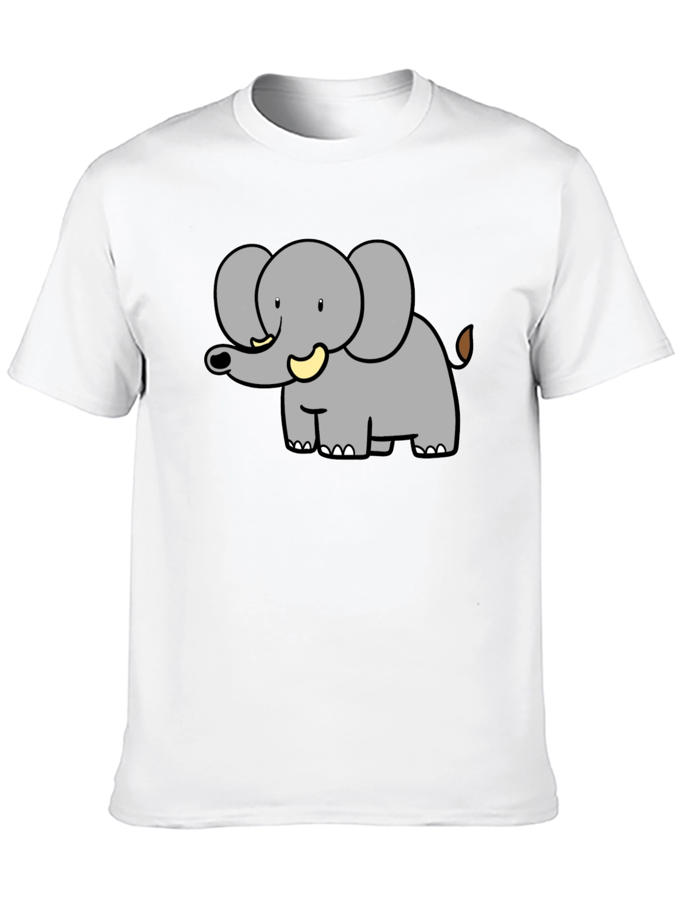 Cartoon Elephant Graphic Tee - Black Cotton Blend