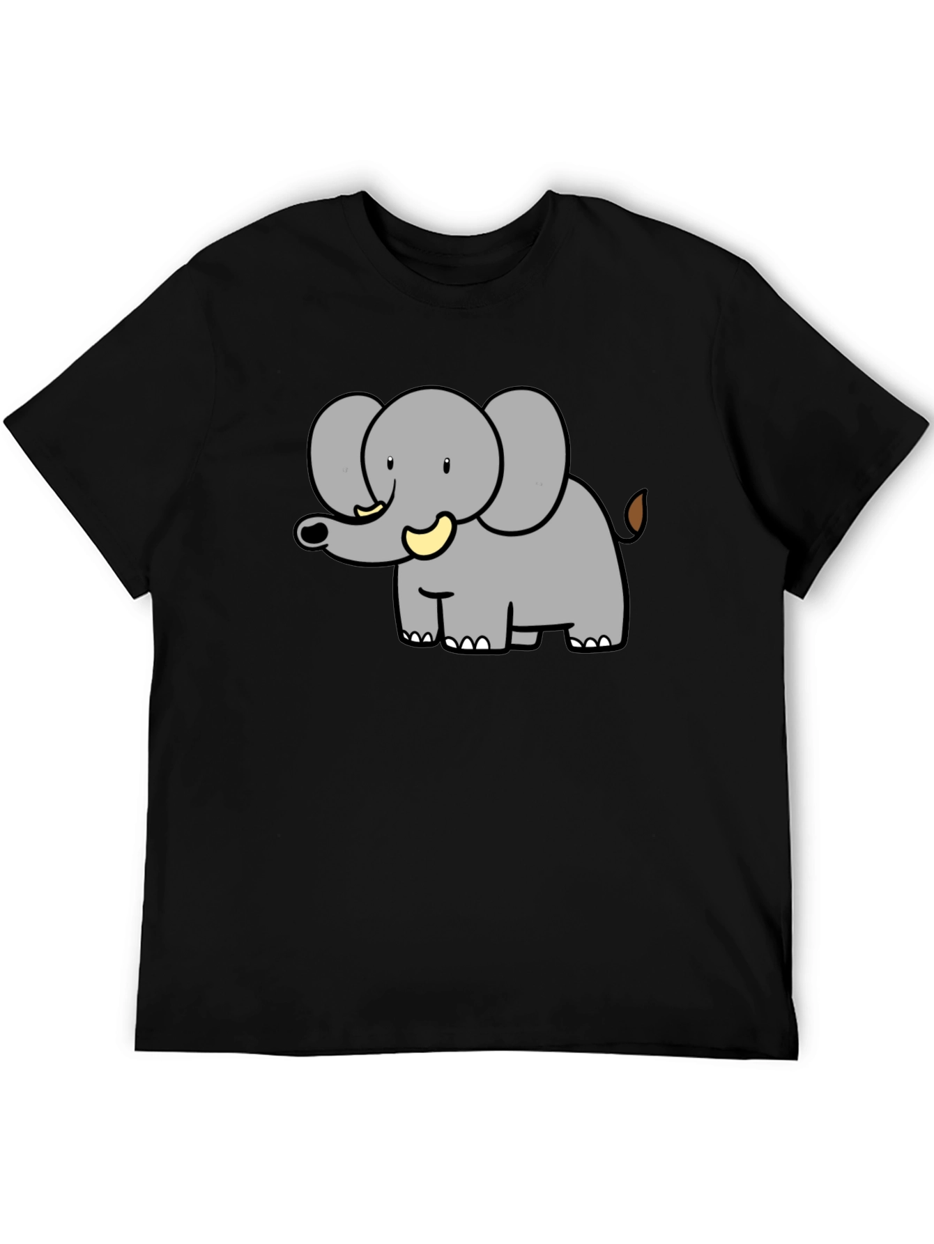 Cartoon Elephant Graphic Tee - Black Cotton Blend