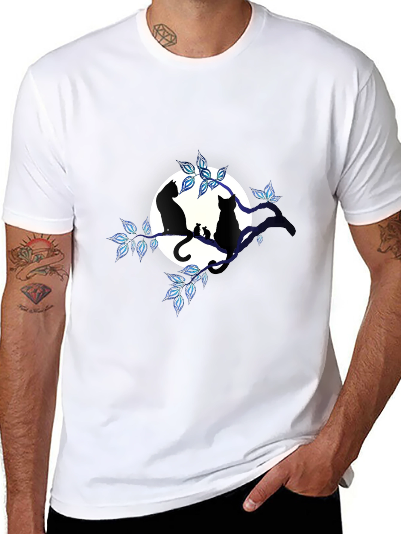 Cat & Moon Graphic Tee - Unisex Black T-Shirt