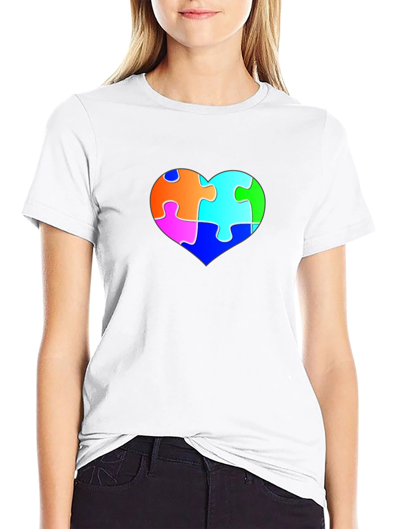 Autism Awareness Puzzle Heart Black Tee