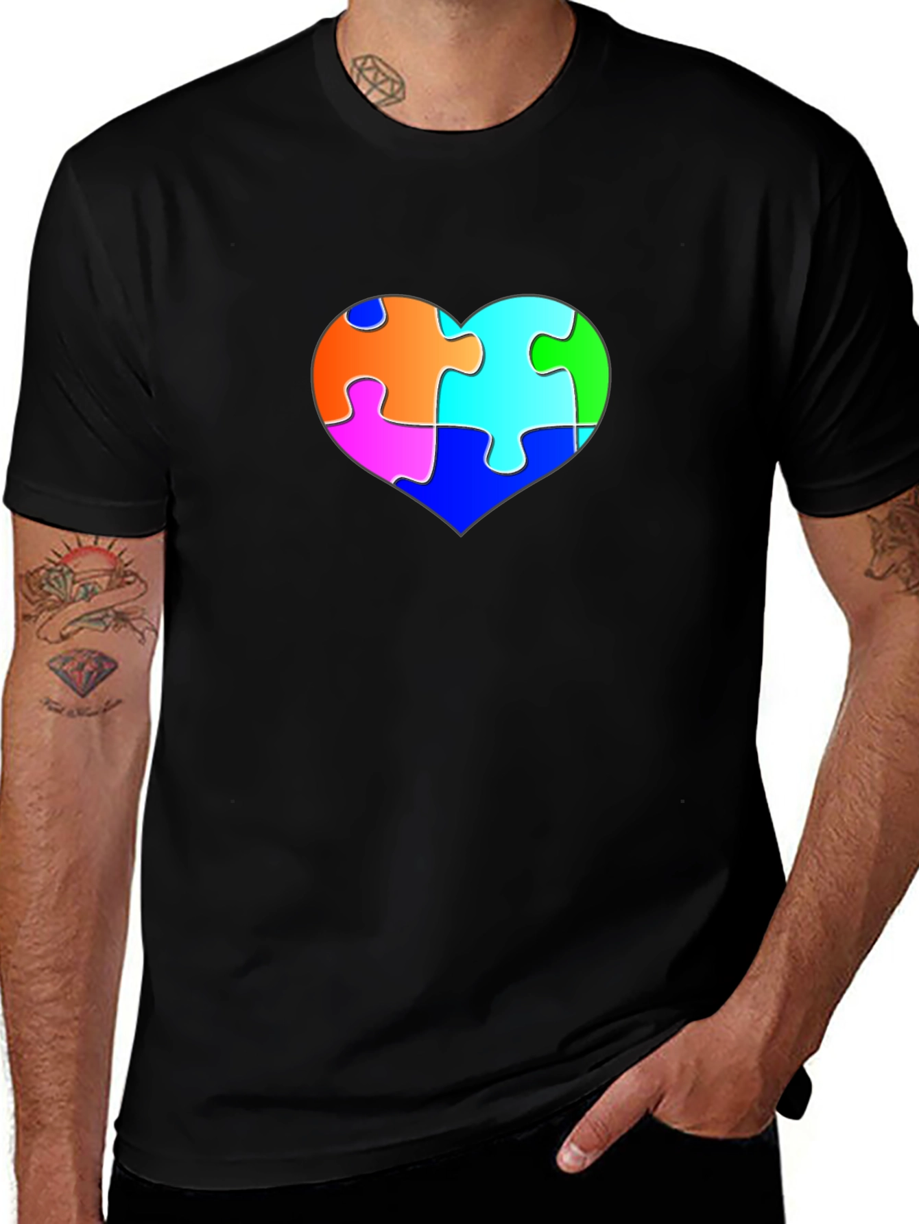 Autism Awareness Puzzle Heart Black Tee