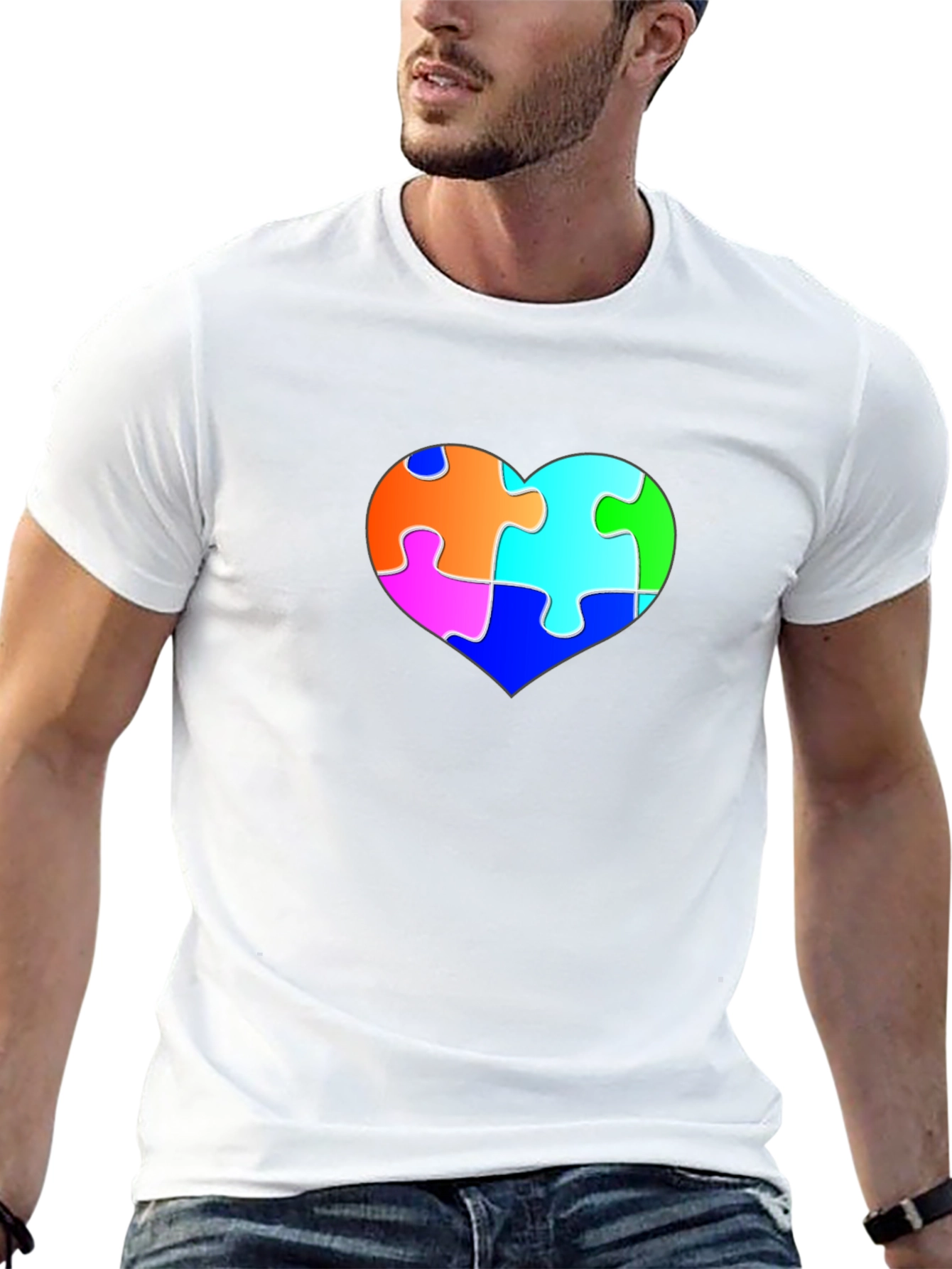 Autism Awareness Puzzle Heart Black Tee