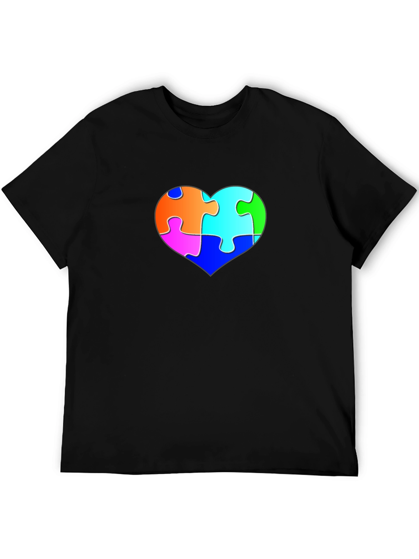 Autism Awareness Puzzle Heart Black Tee