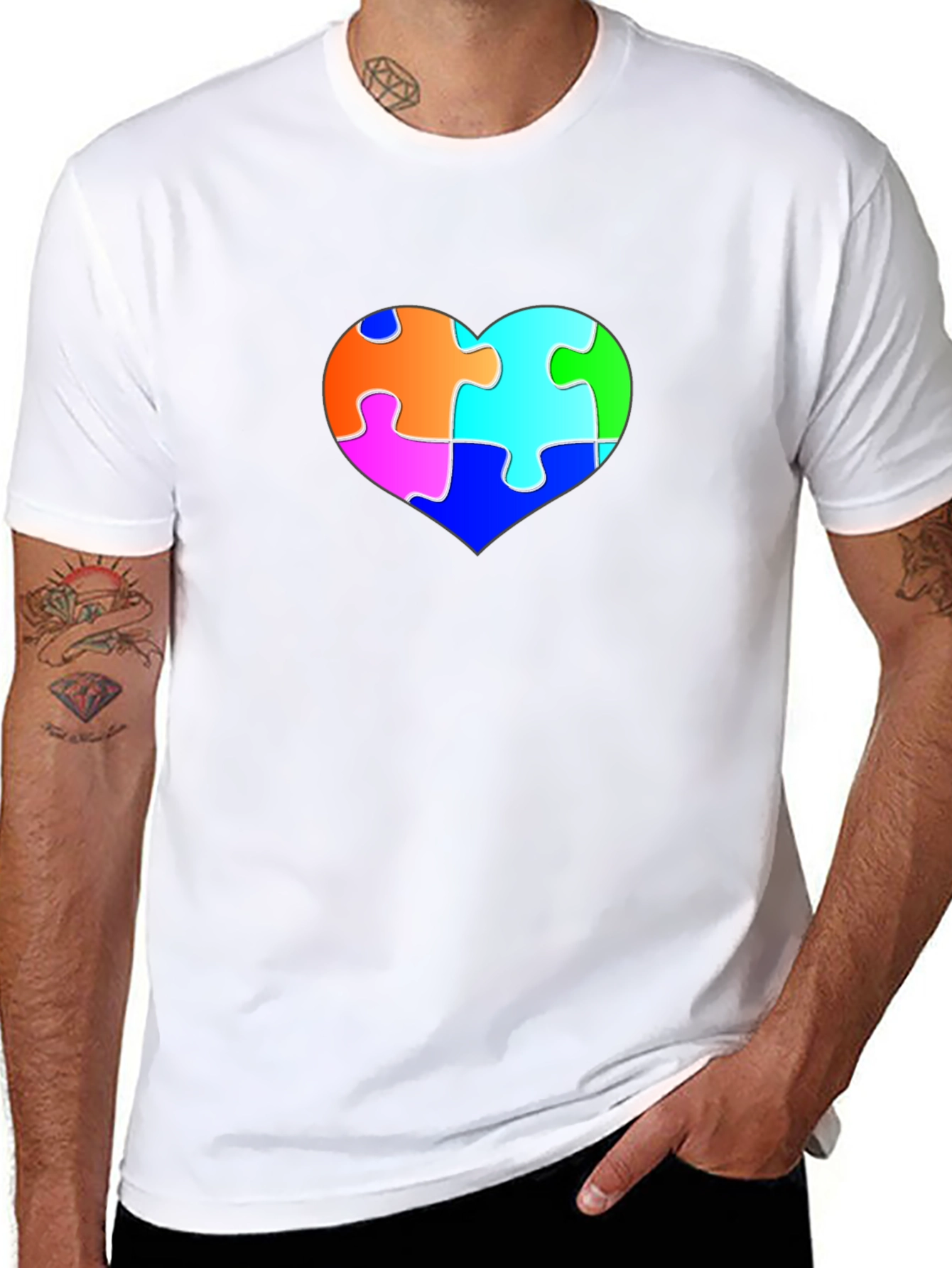 Autism Awareness Puzzle Heart Black Tee